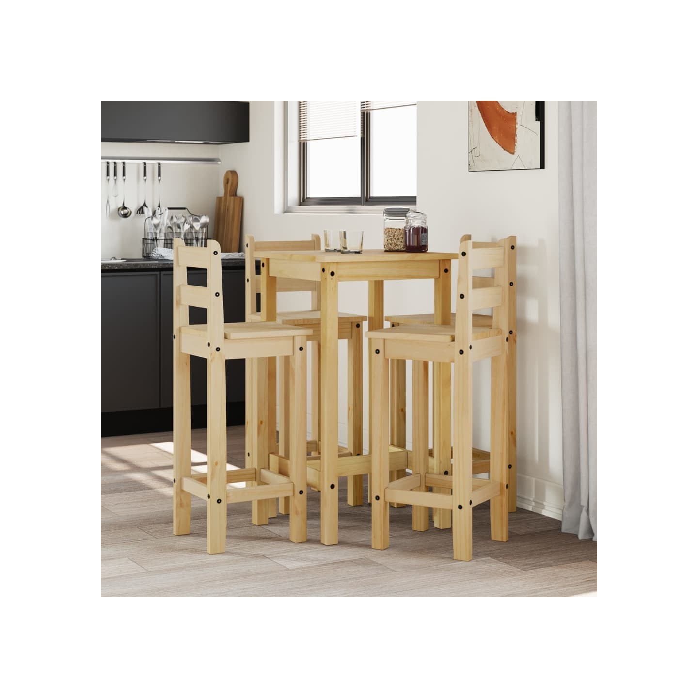 Ensemble de bar 5 pcs Bois de pin massif