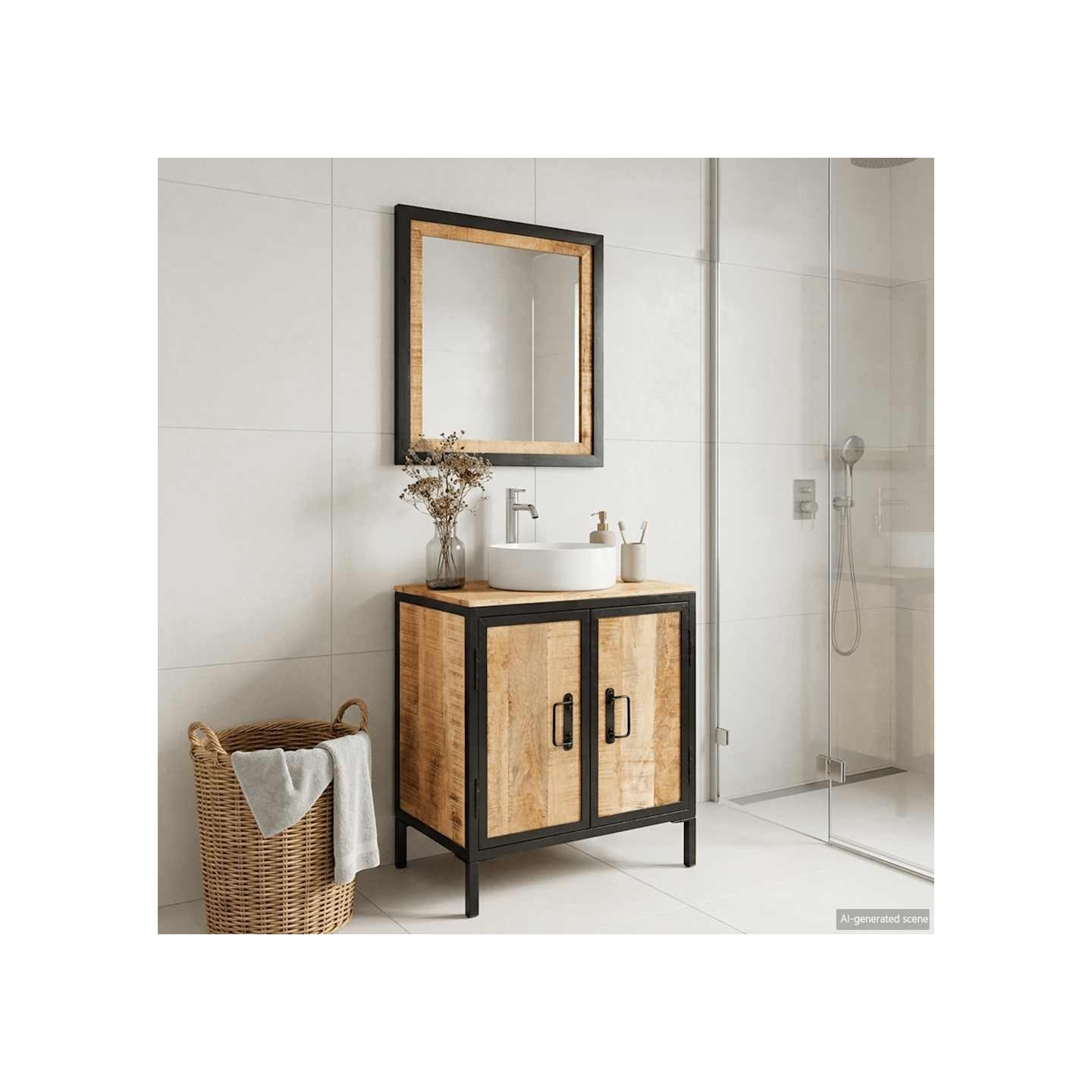 Ensemble de meubles salle de bain 2 pcs fer et bois de manguier