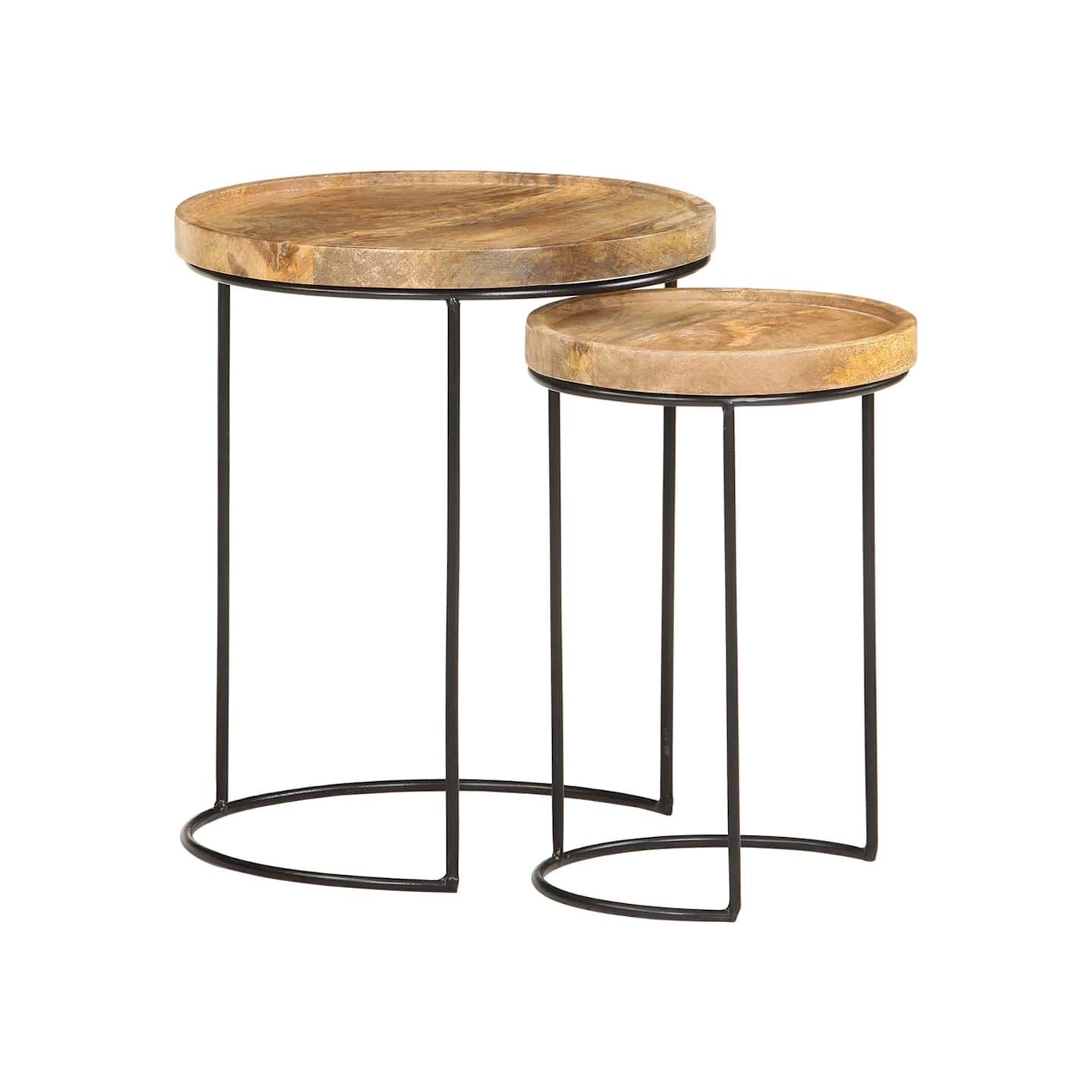 Ensemble de table basse 2 pcs bois de manguier massif et acier
