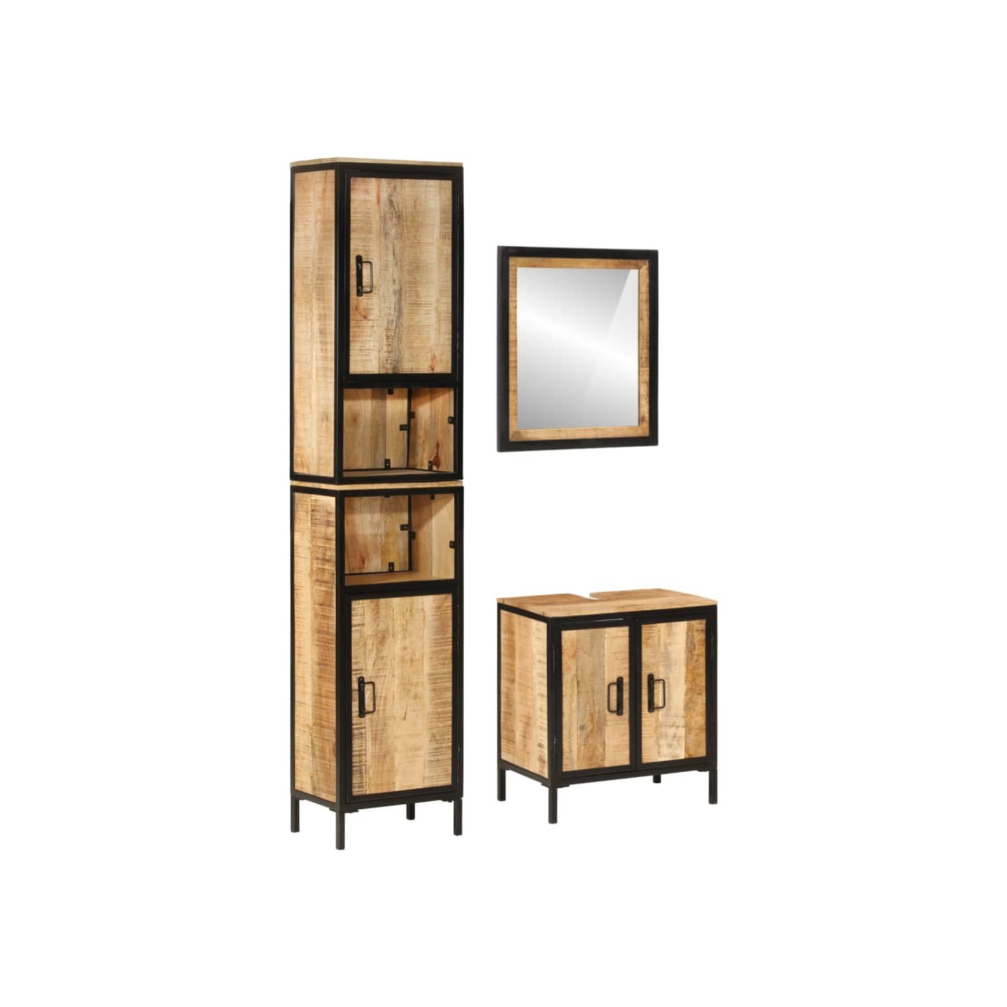 Ensemble de meubles salle de bain 3 pcs fer et bois de manguier