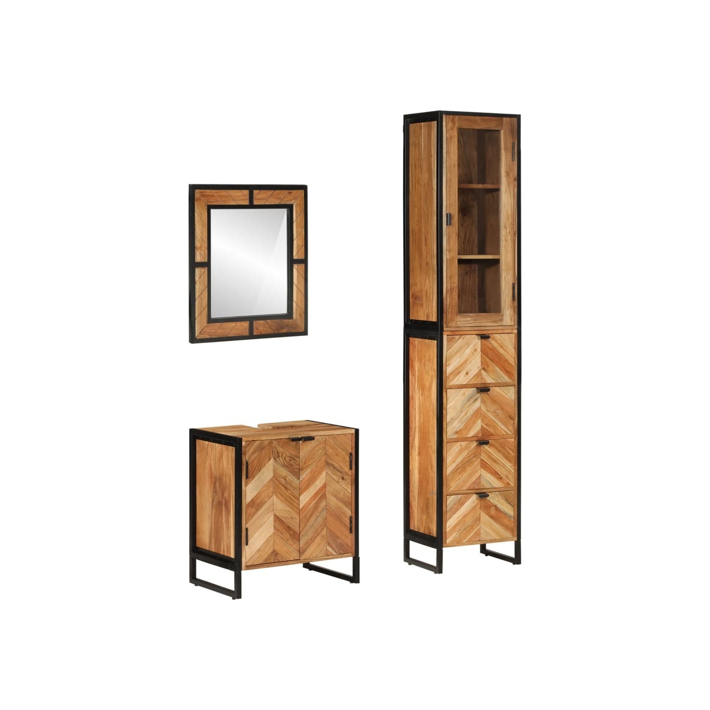 Ensemble de meubles salle de bain 3 pcs fer et bois d'acacia