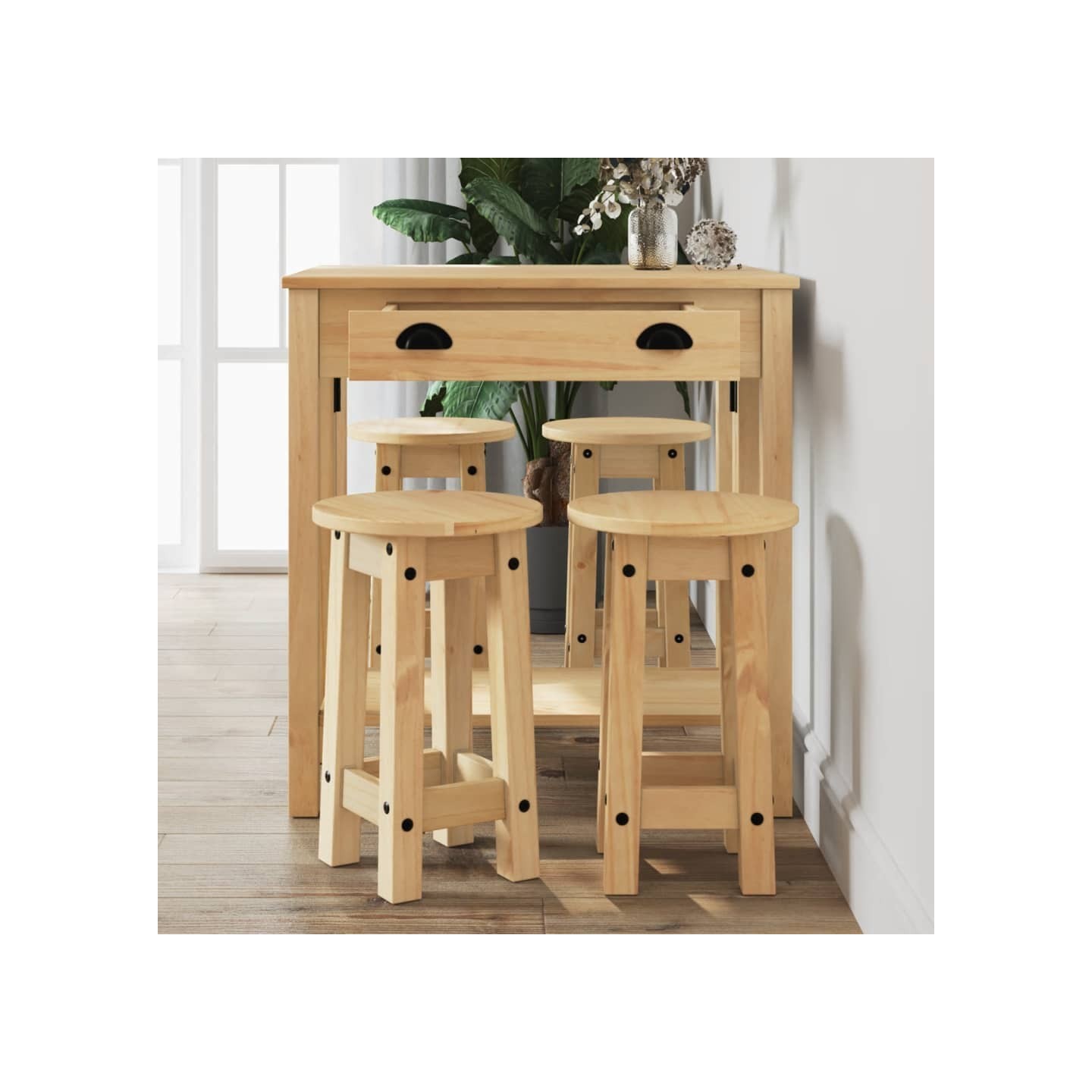 Ensemble de bar 5 pcs Bois de pin massif