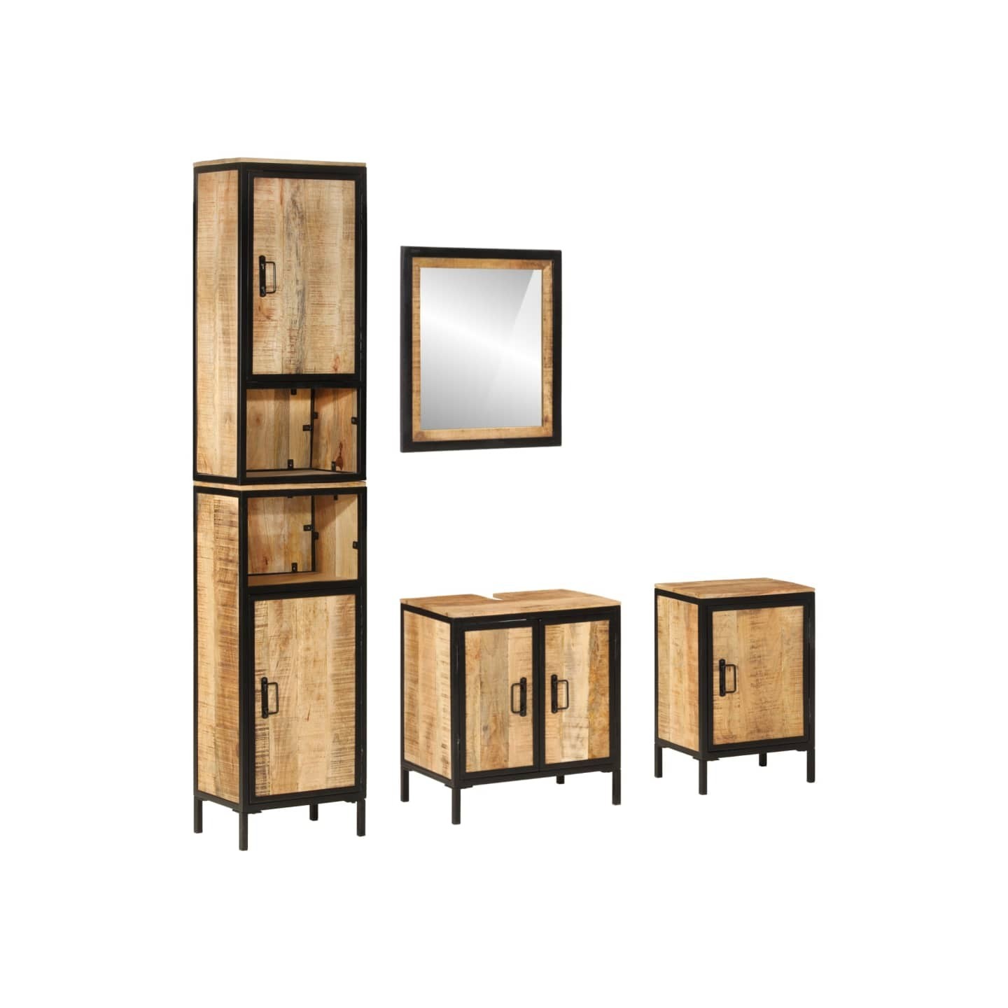 Ensemble de meubles salle de bain 4 pcs fer et bois de manguier