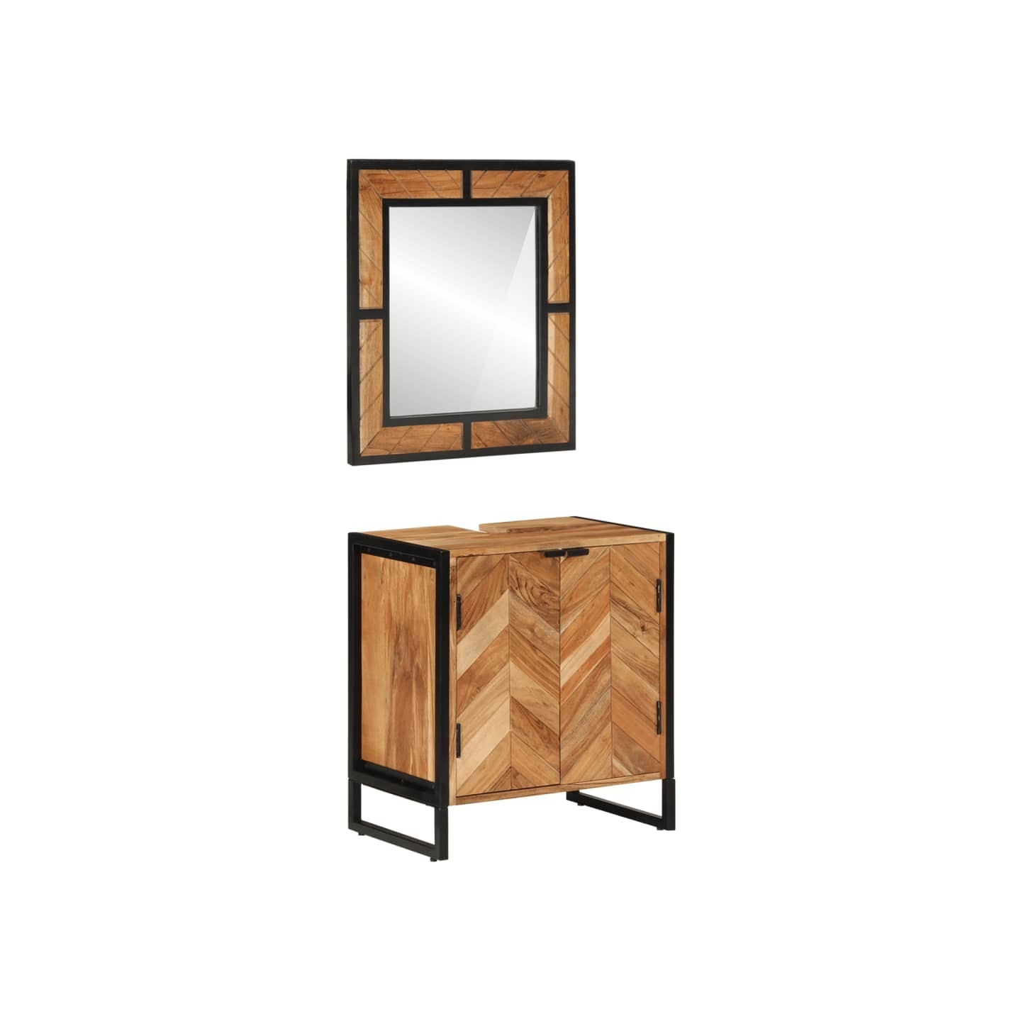 Ensemble de meubles salle de bain 2 pcs fer et bois d'acacia