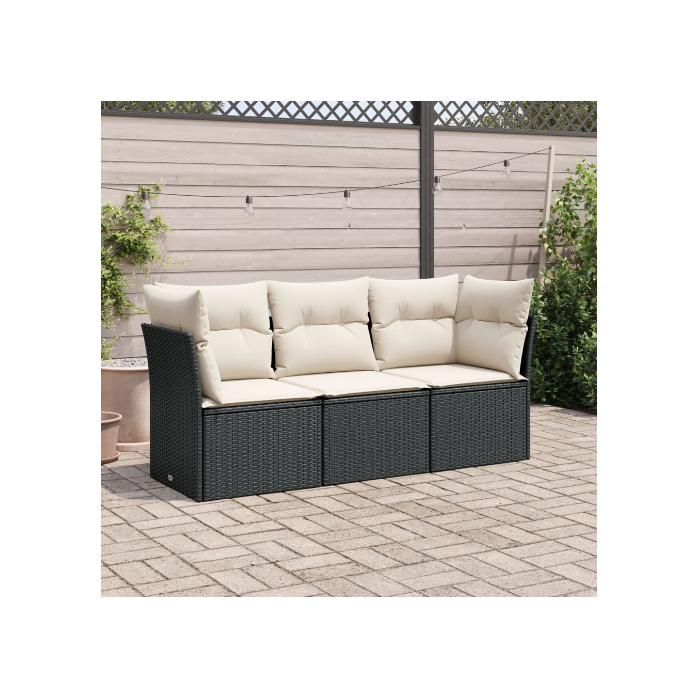 Salon de jardin 3 pcs avec coussins noir résine tressée