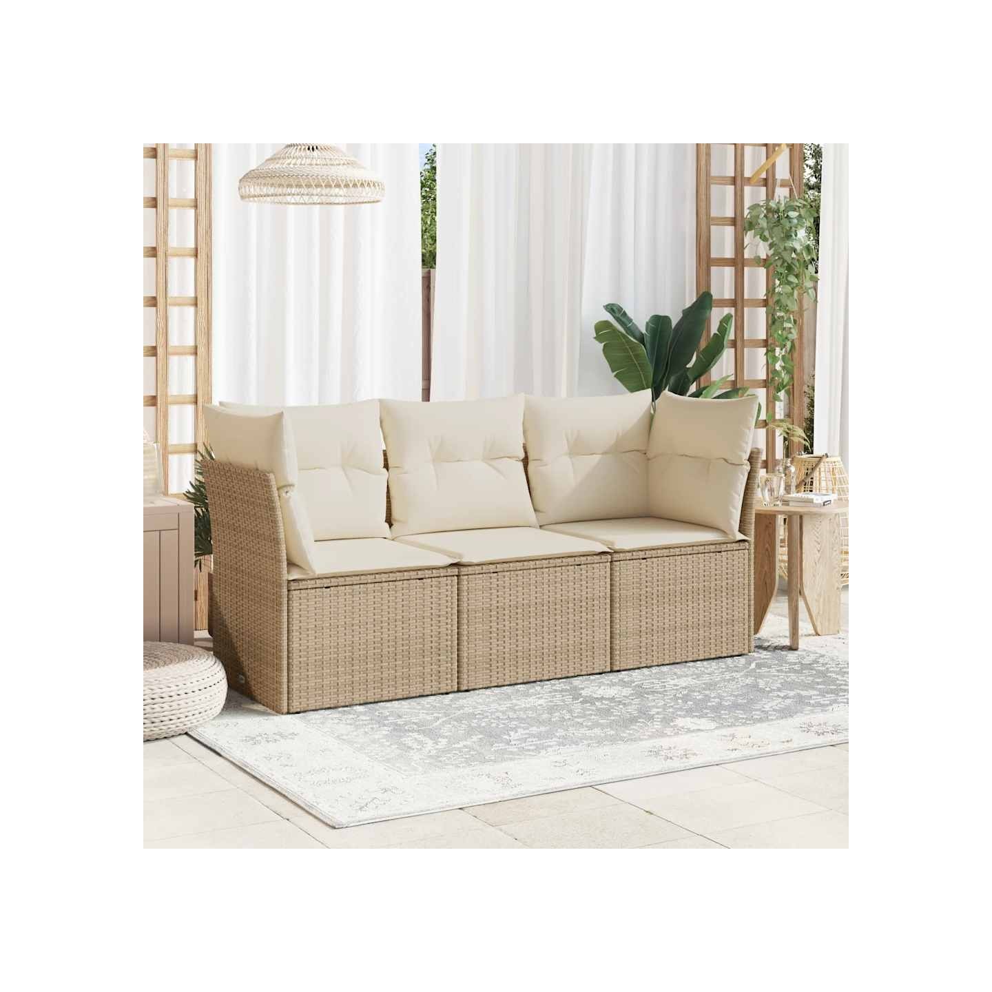 Salon de jardin avec coussins 3 pcs beige résine tressée