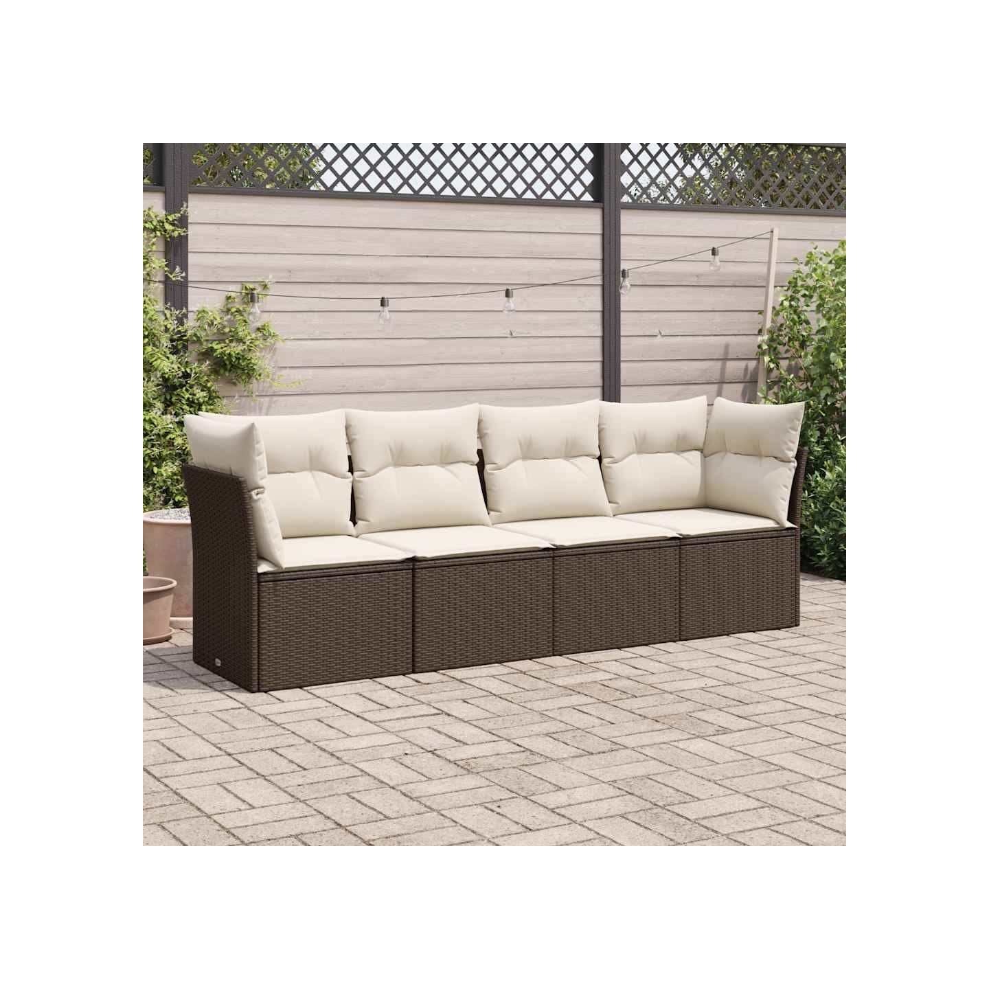 Salon de jardin 4 pcs avec coussins marron résine tressée