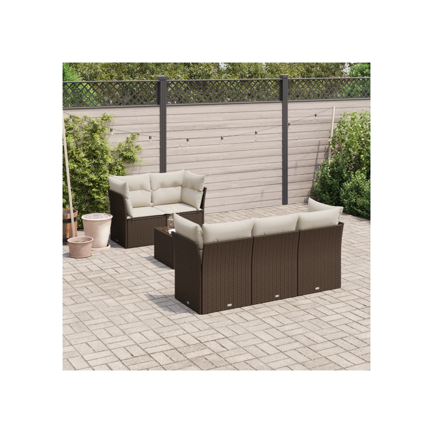 Salon de jardin avec coussins 6 pcs marron résine tressée