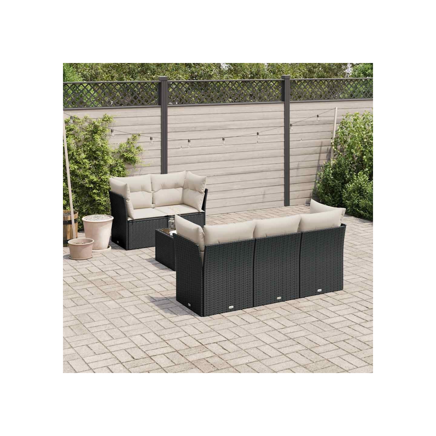 Salon de jardin 6 pcs avec coussins noir résine tressée