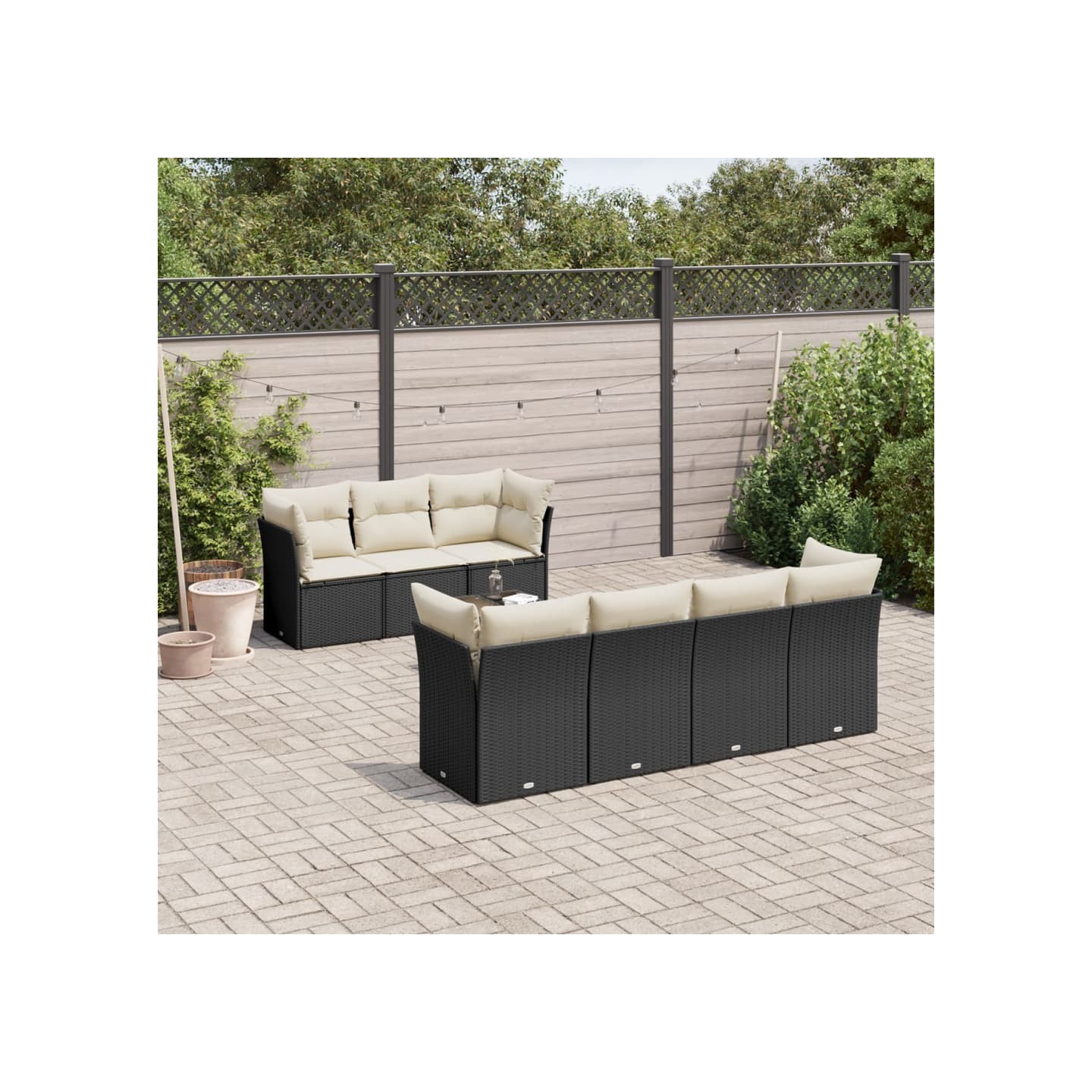 Salon de jardin 8 pcs avec coussins noir résine tressée