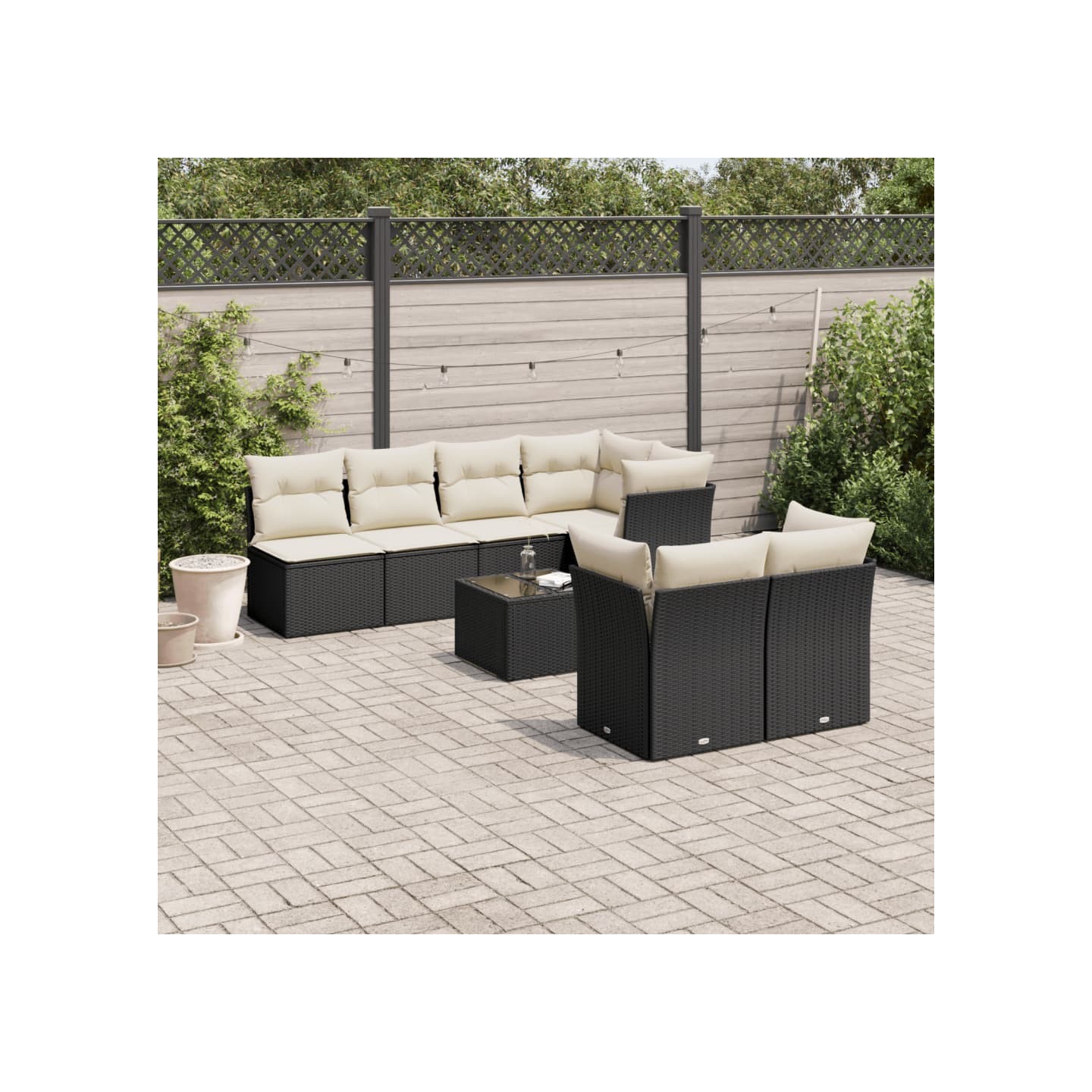 Salon de jardin 8 pcs avec coussins noir résine tressée