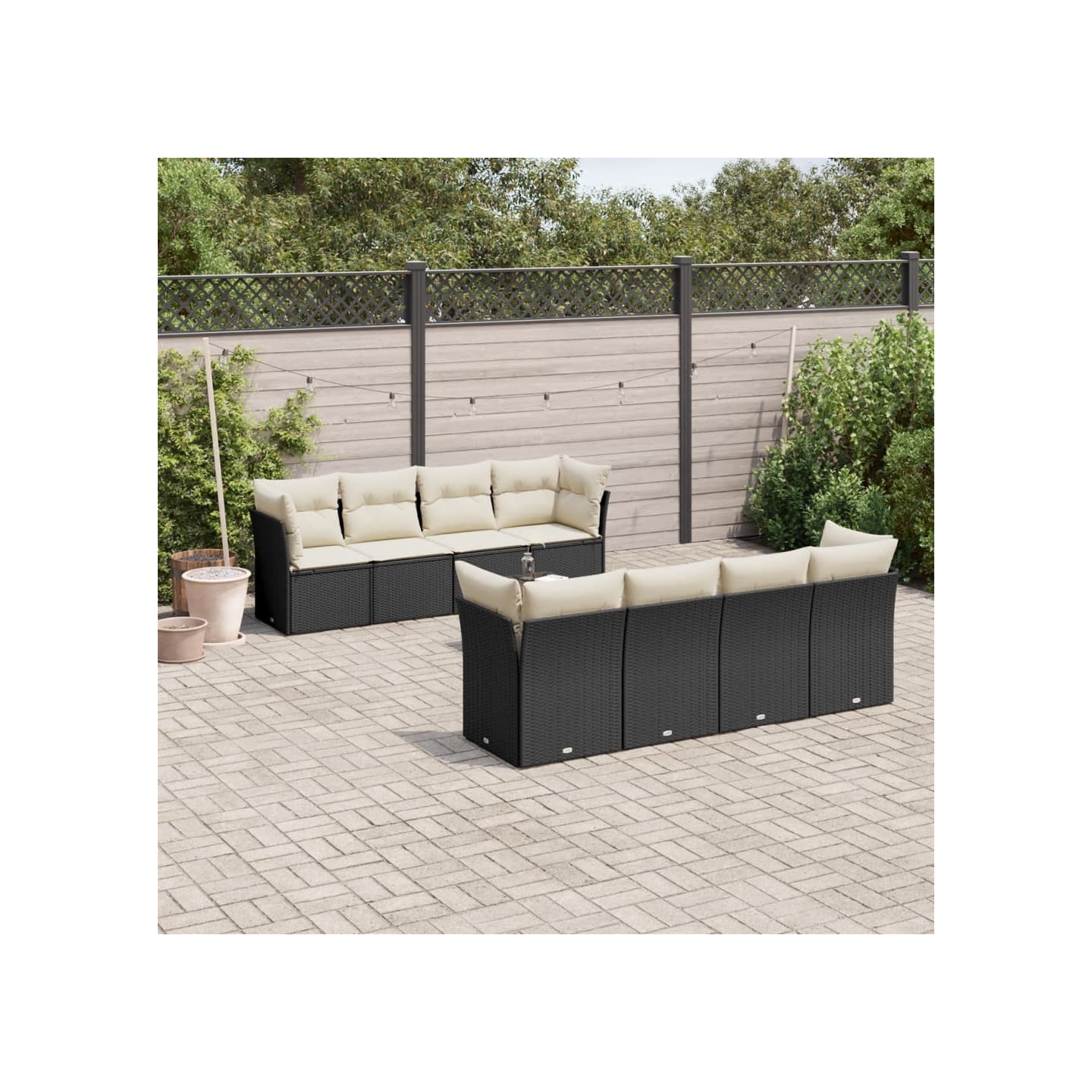 Salon de jardin 9 pcs avec coussins noir résine tressée