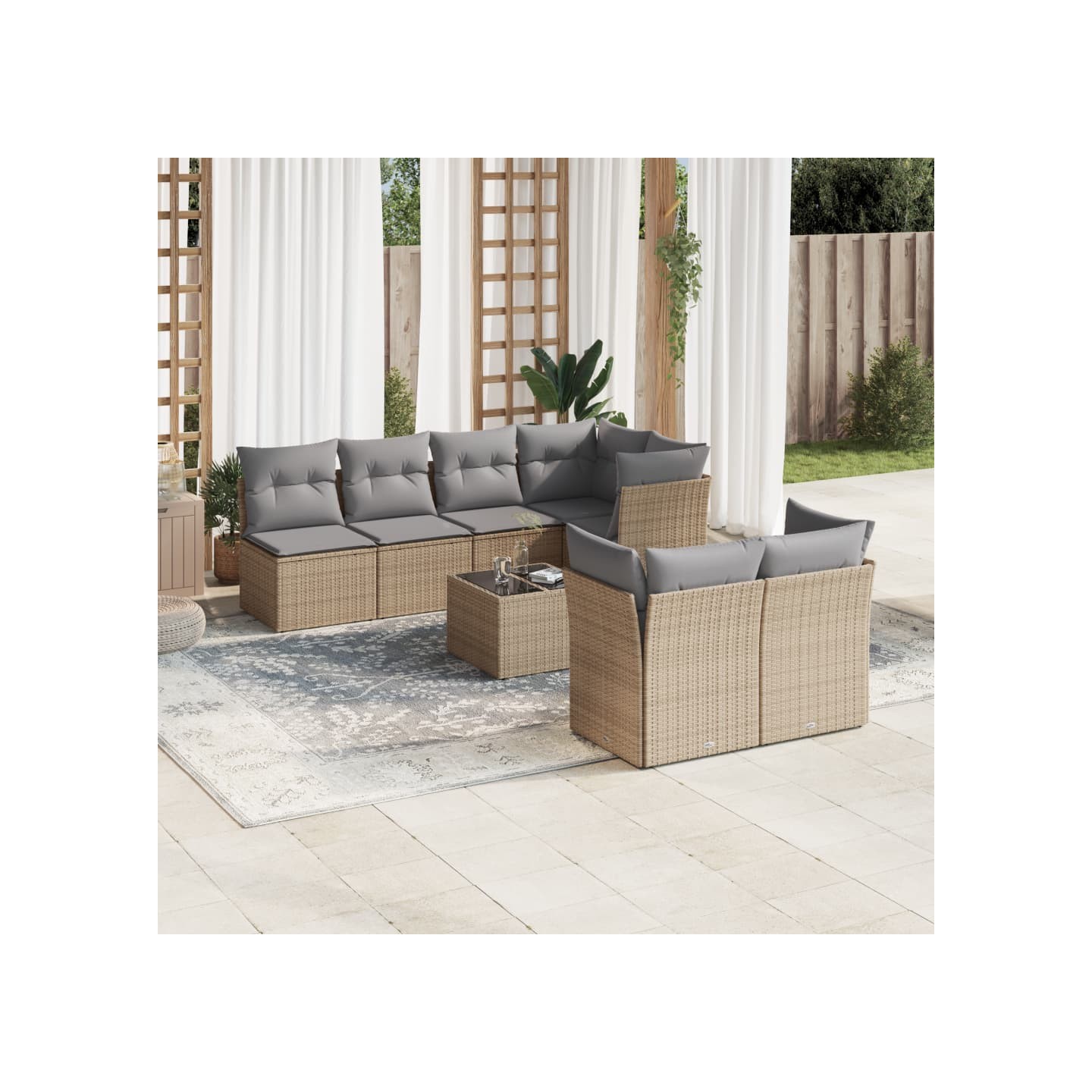 Salon de jardin avec coussins 8 pcs beige résine tressée