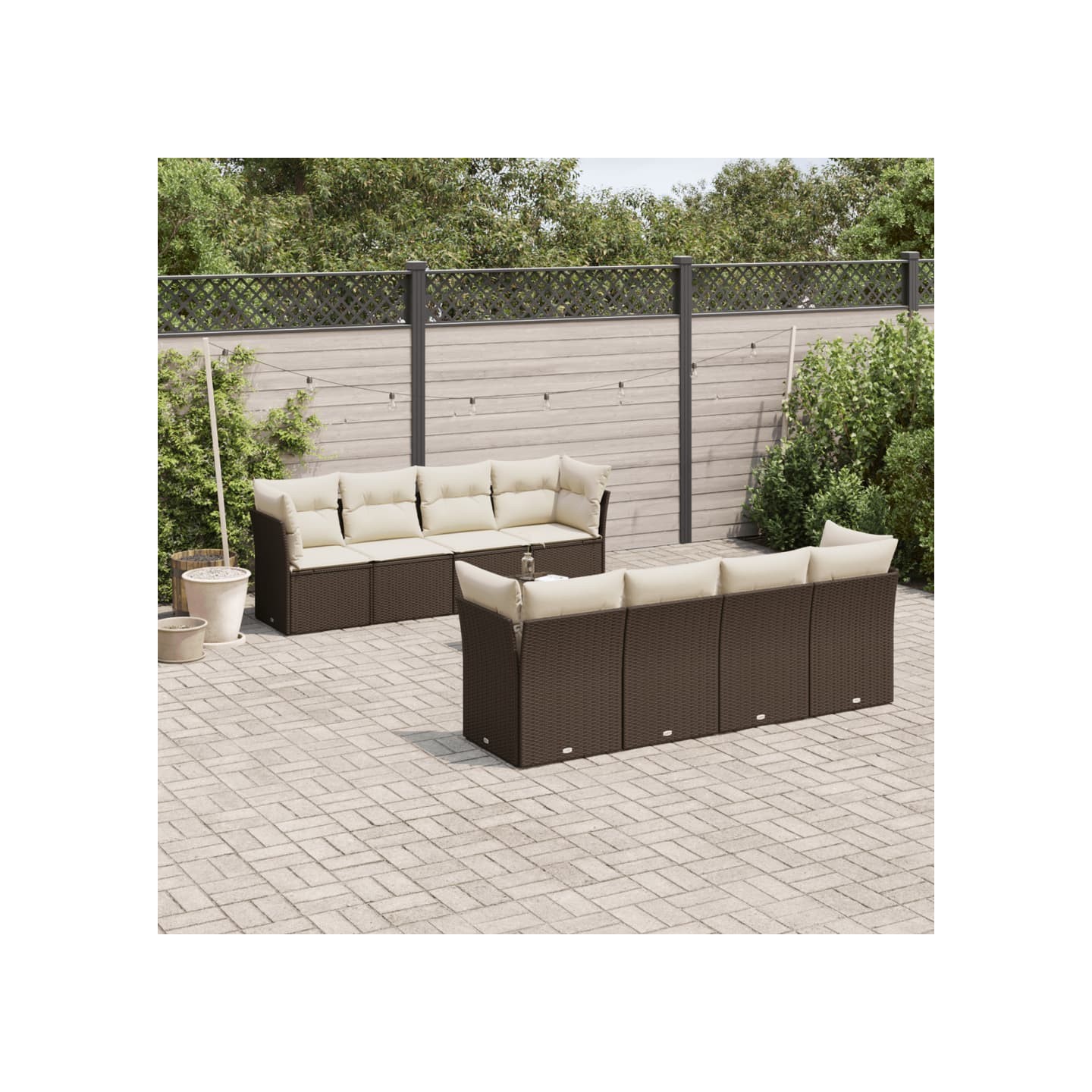 Salon de jardin avec coussins 9 pcs marron résine tressée