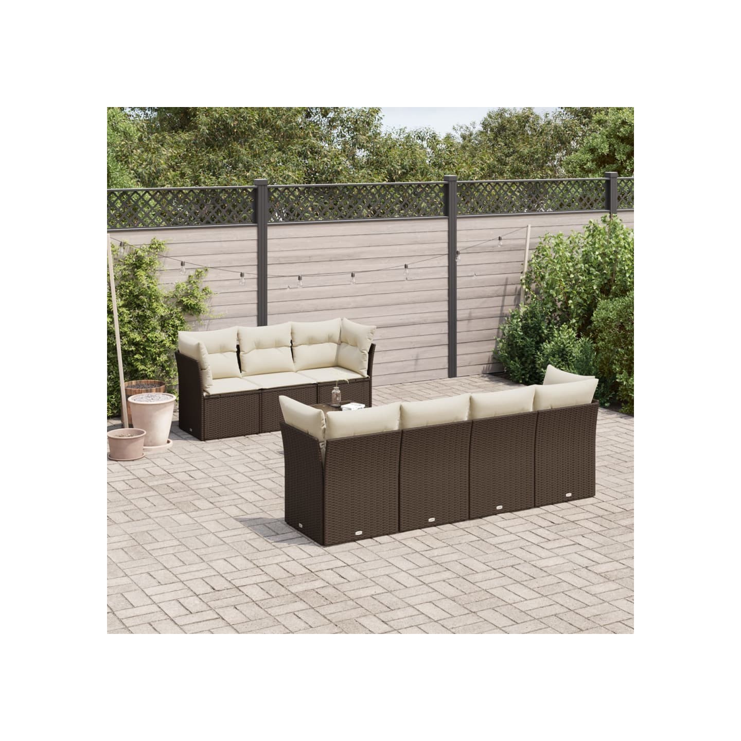 Salon de jardin 8 pcs avec coussins marron résine tressée