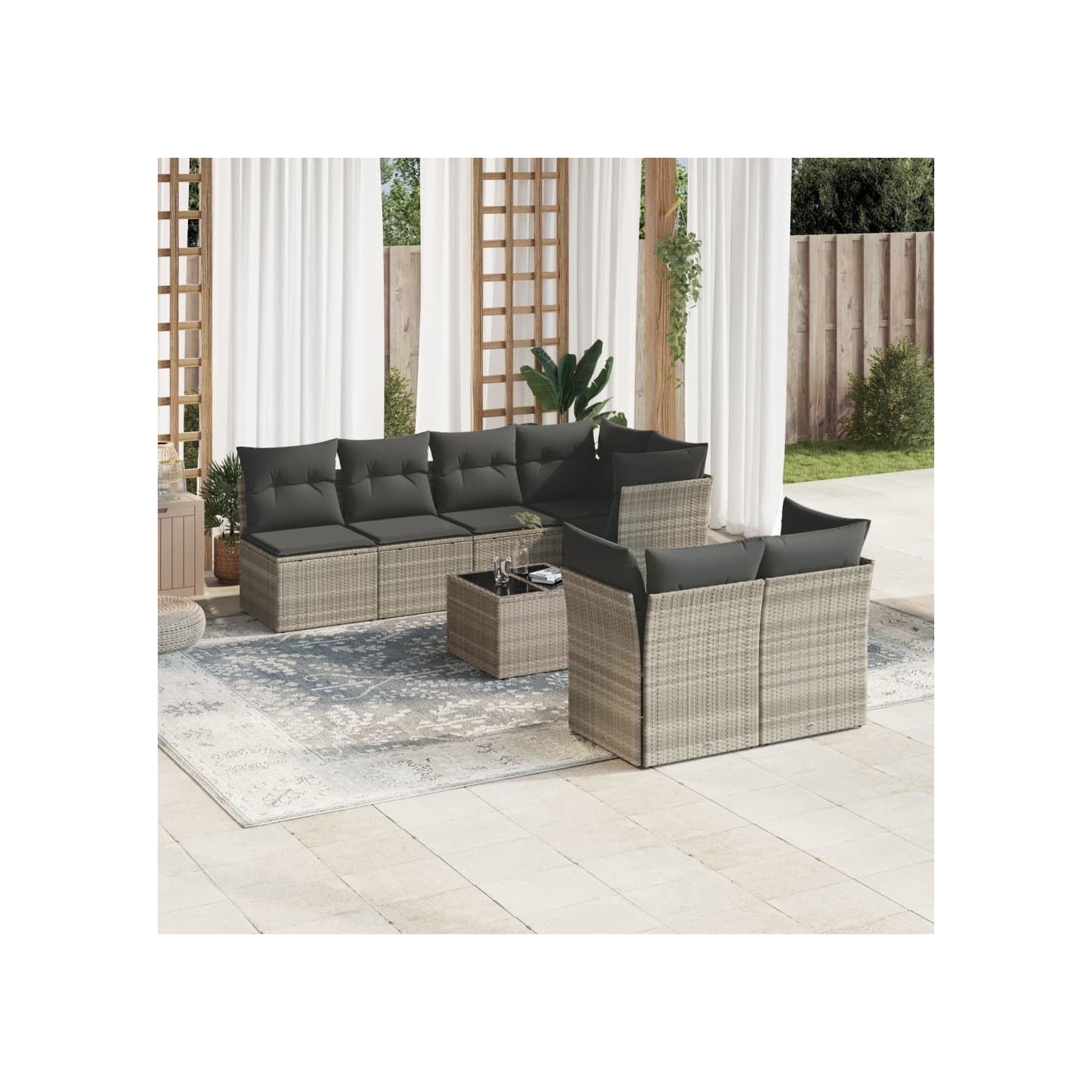 Salon de jardin 8 pcs avec coussins gris clair résine tressée