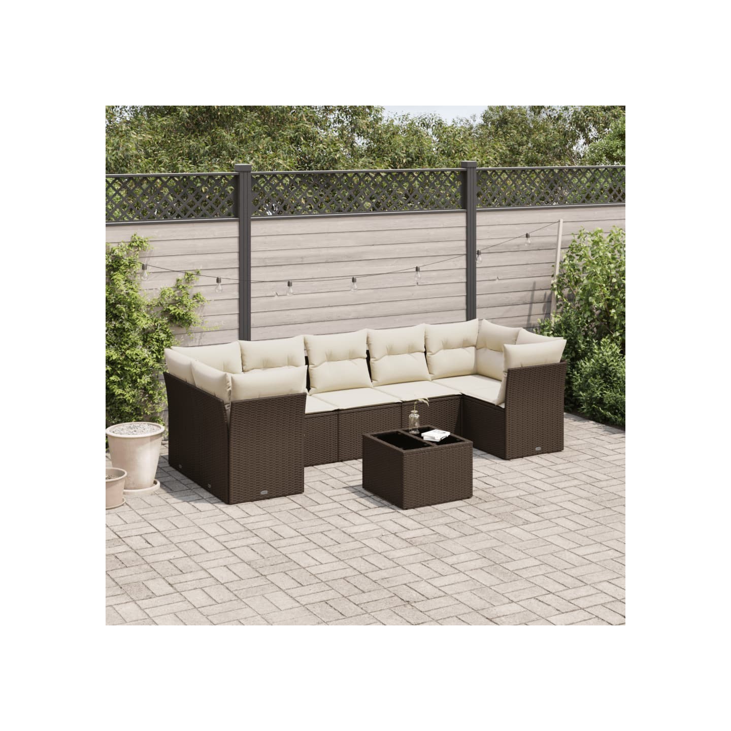 Salon de jardin 8 pcs avec coussins marron résine tressée