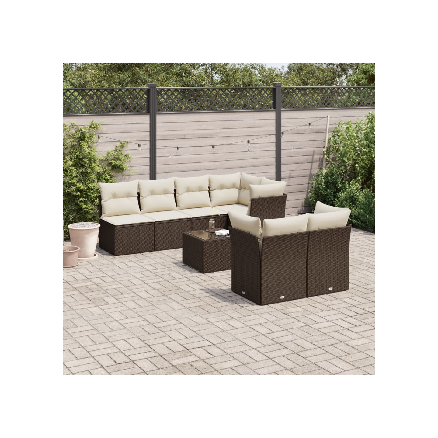 Salon de jardin 8 pcs avec coussins marron résine tressée