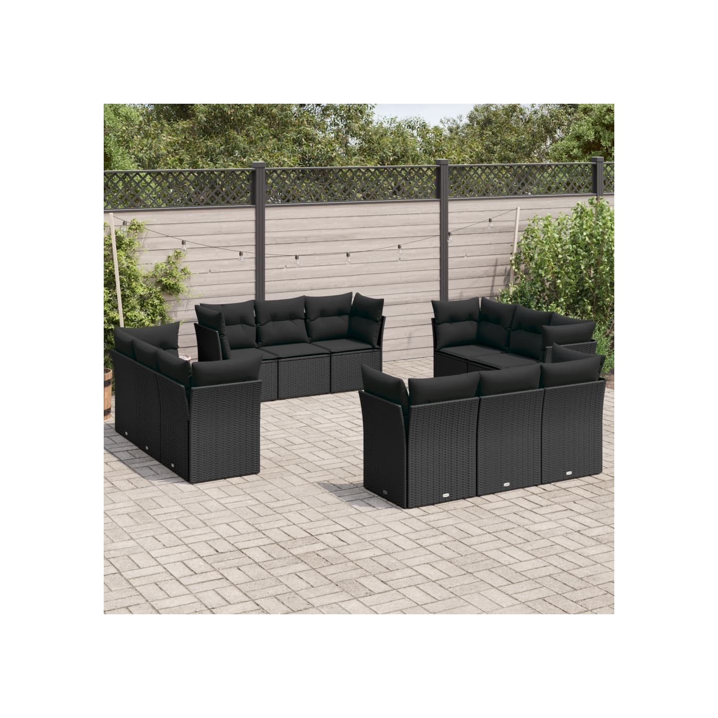 Salon de jardin 12 pcs avec coussins noir résine tressée