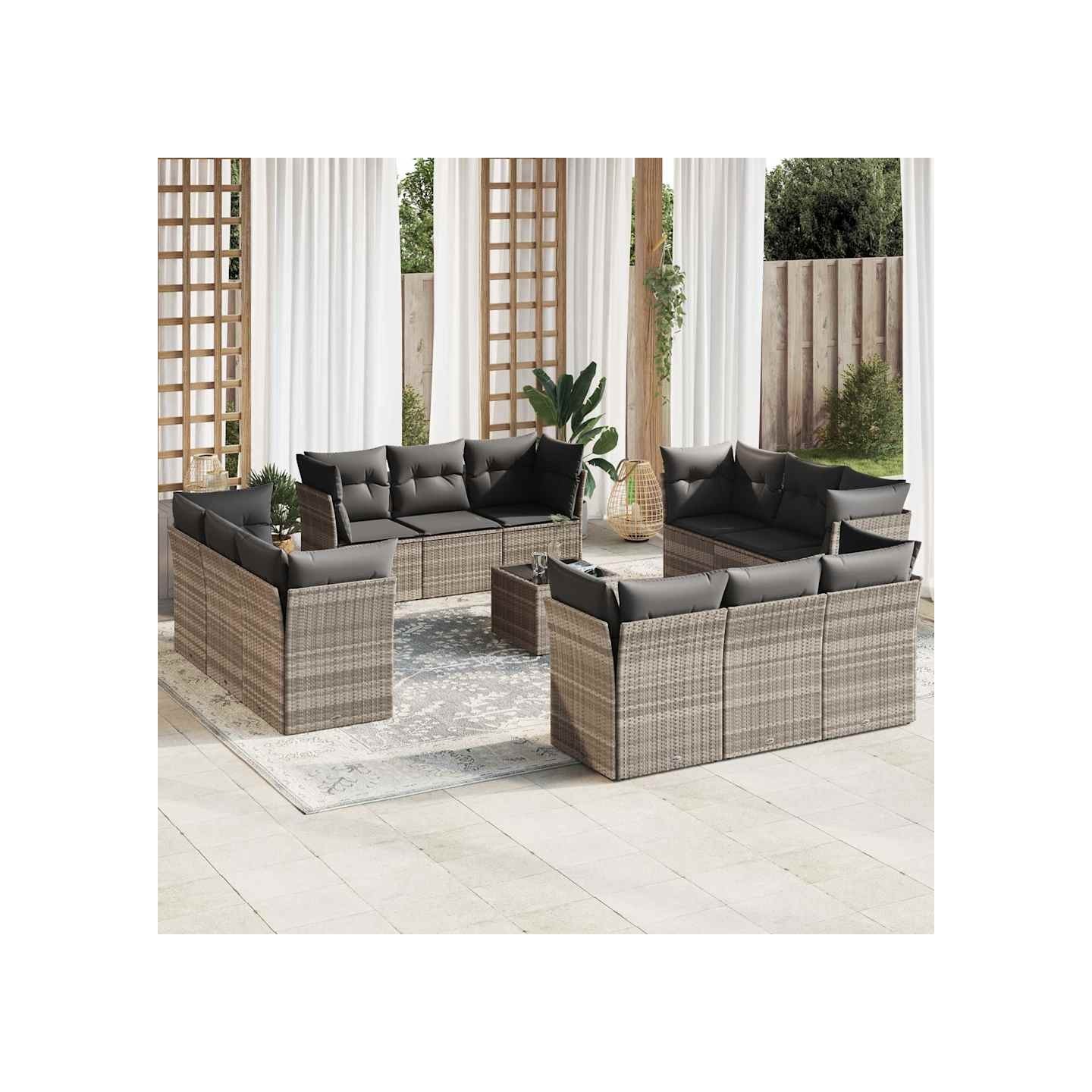 Salon de jardin avec coussins 13 pcs gris clair résine tressée