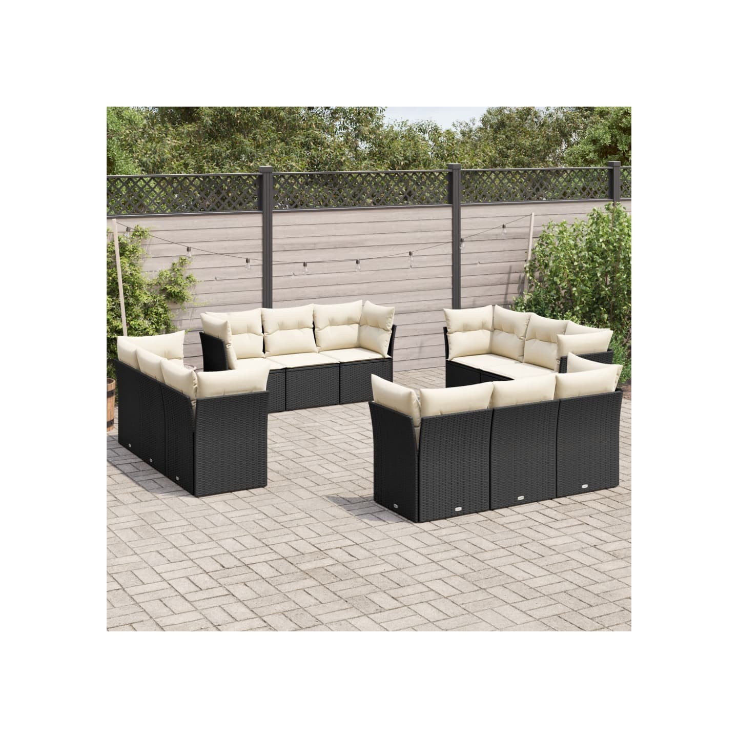 Salon de jardin 12 pcs avec coussins noir résine tressée