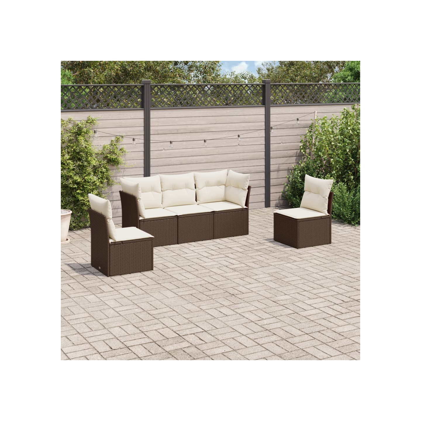 Salon de jardin avec coussins 5 pcs marron résine tressée
