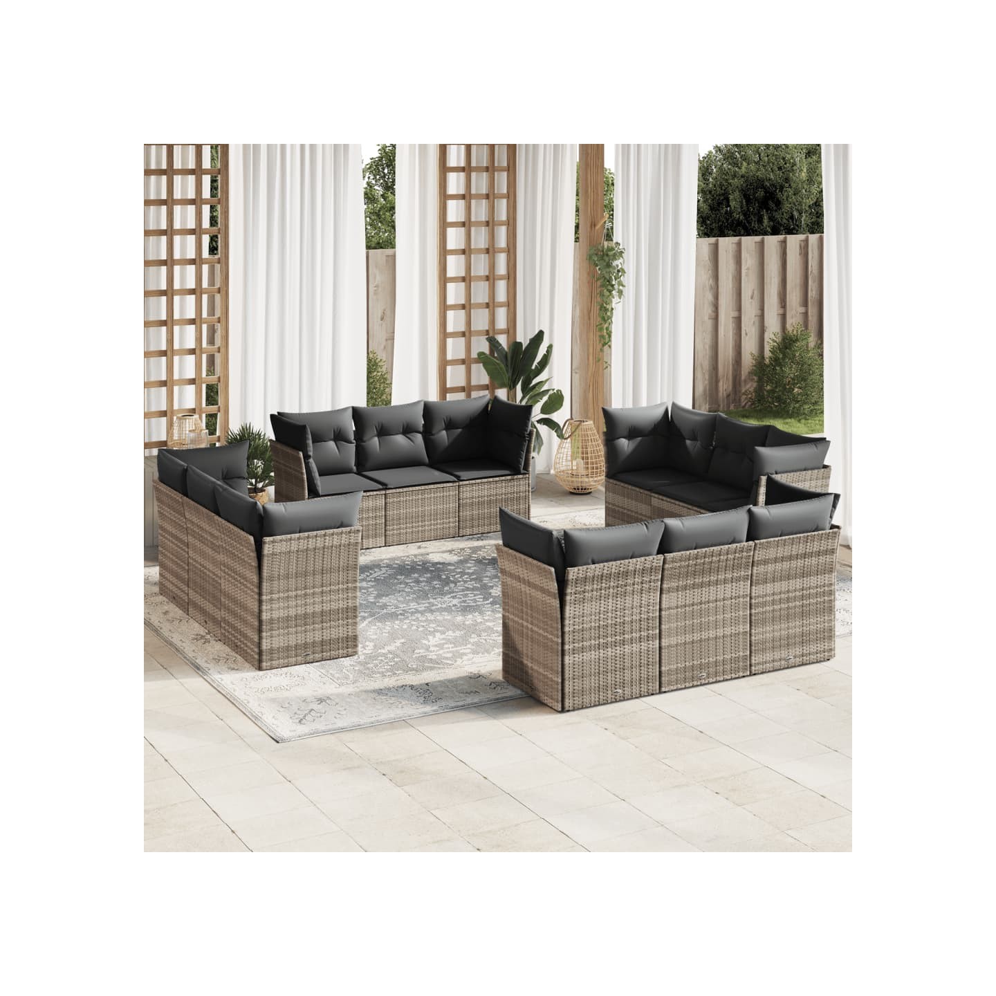 Salon de jardin avec coussins 12 pcs gris clair résine tressée