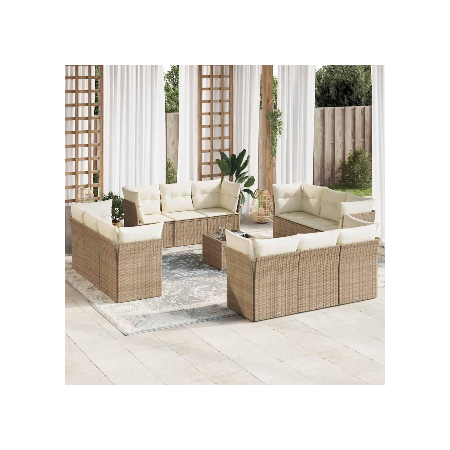 Salon de jardin avec coussins 13 pcs beige résine tressée