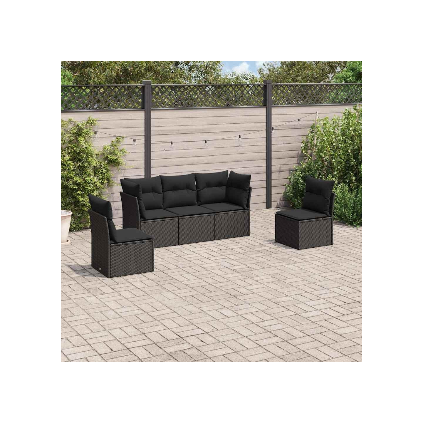 Salon de jardin 5 pcs avec coussins noir résine tressée
