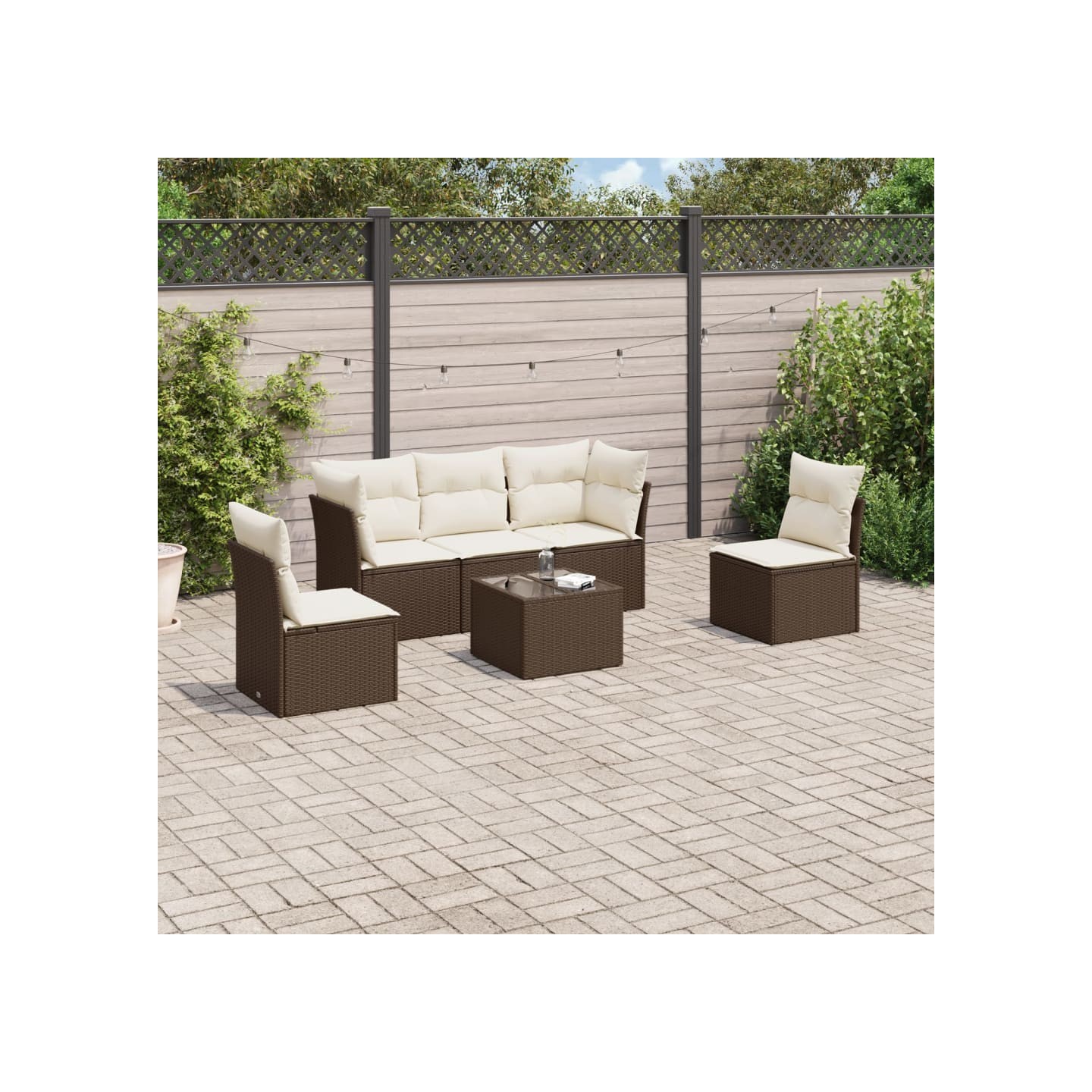 Salon de jardin avec coussins 6 pcs marron résine tressée