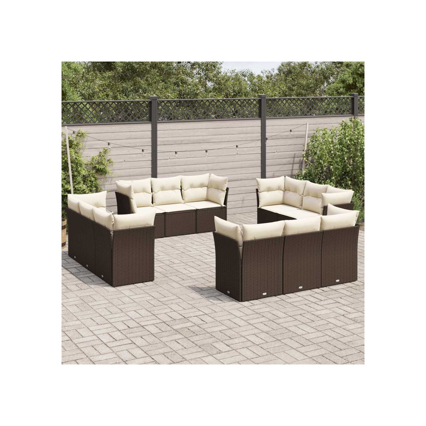 Salon de jardin avec coussins 12 pcs marron résine tressée