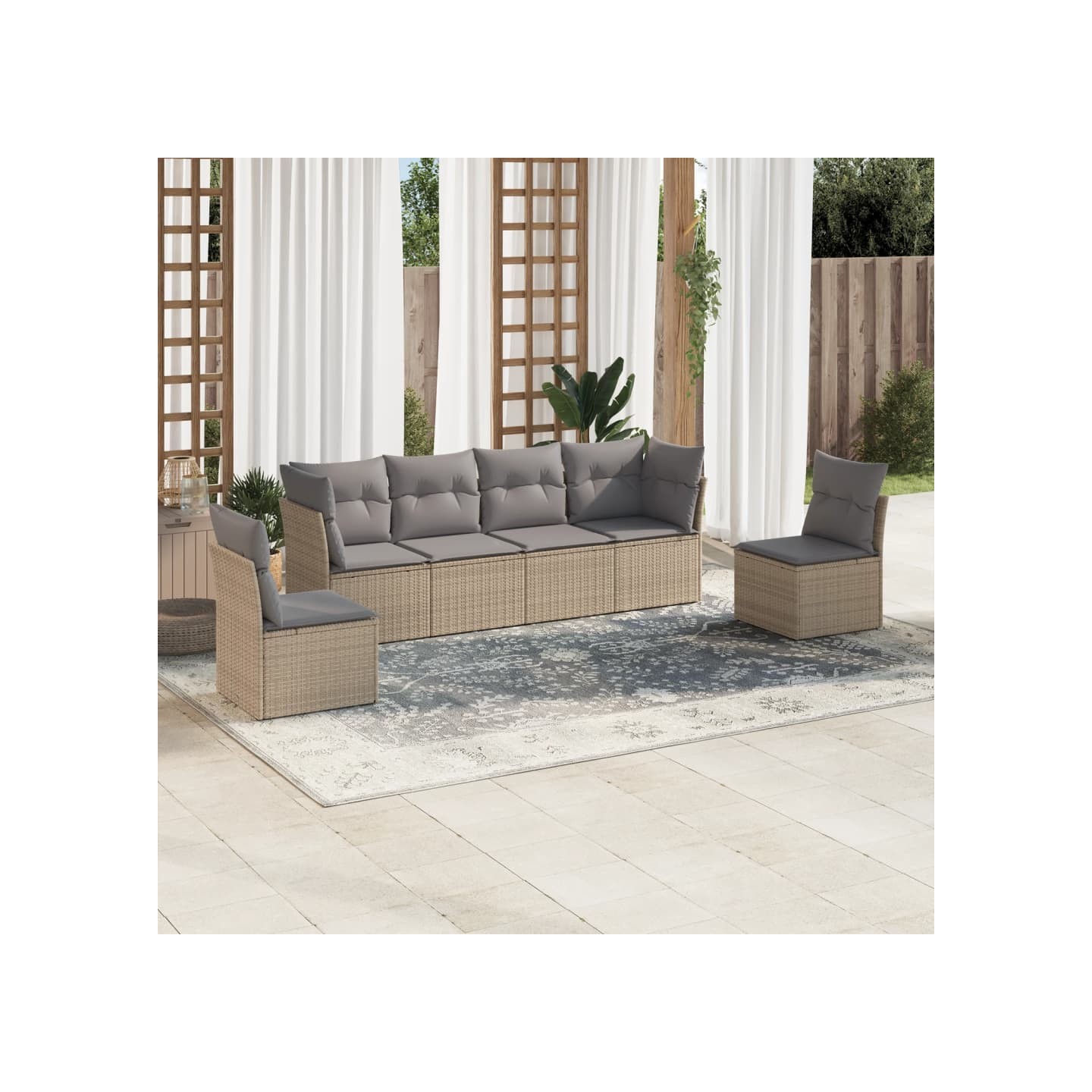 Salon de jardin avec coussins 6 pcs beige résine tressée