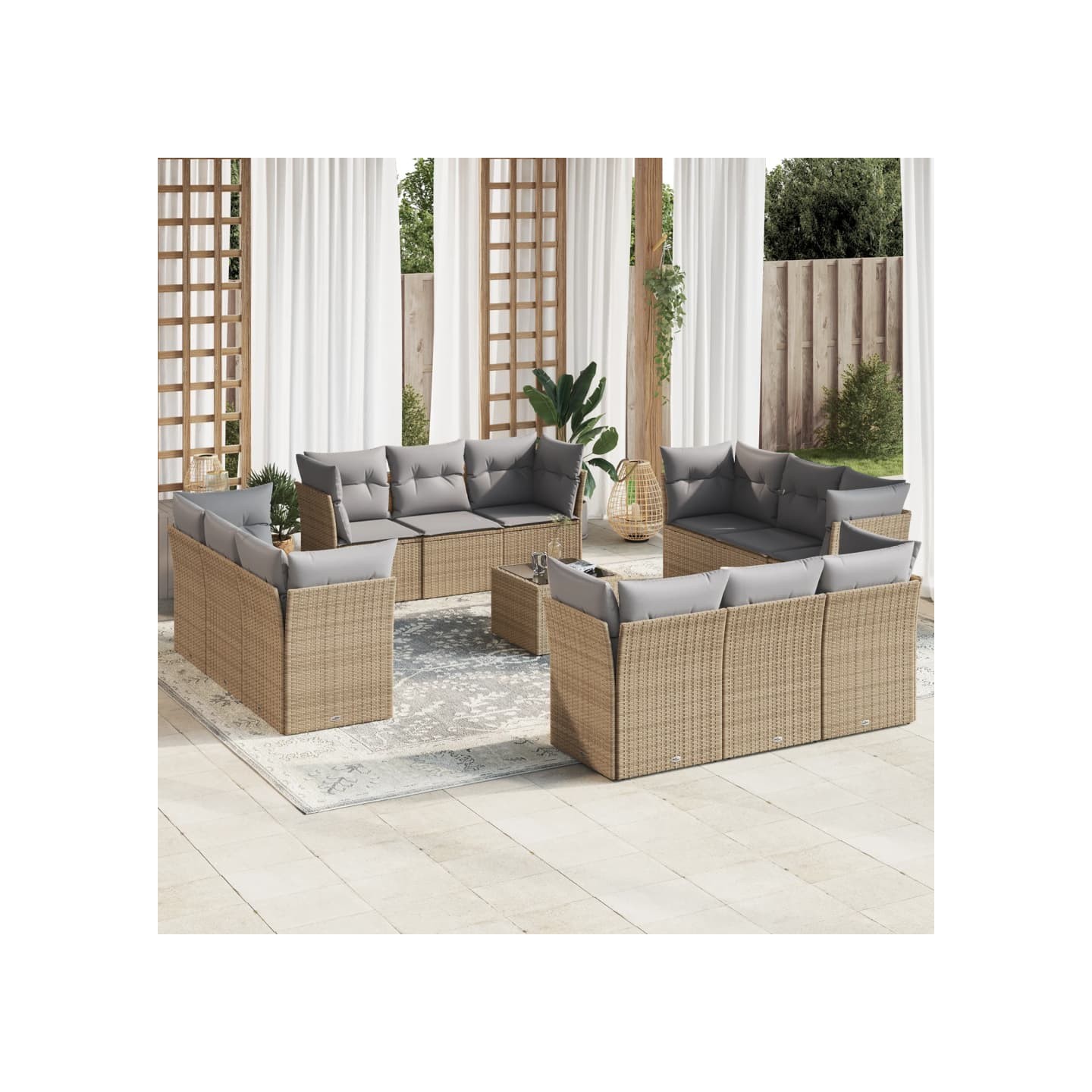 Salon de jardin avec coussins 13 pcs beige résine tressée