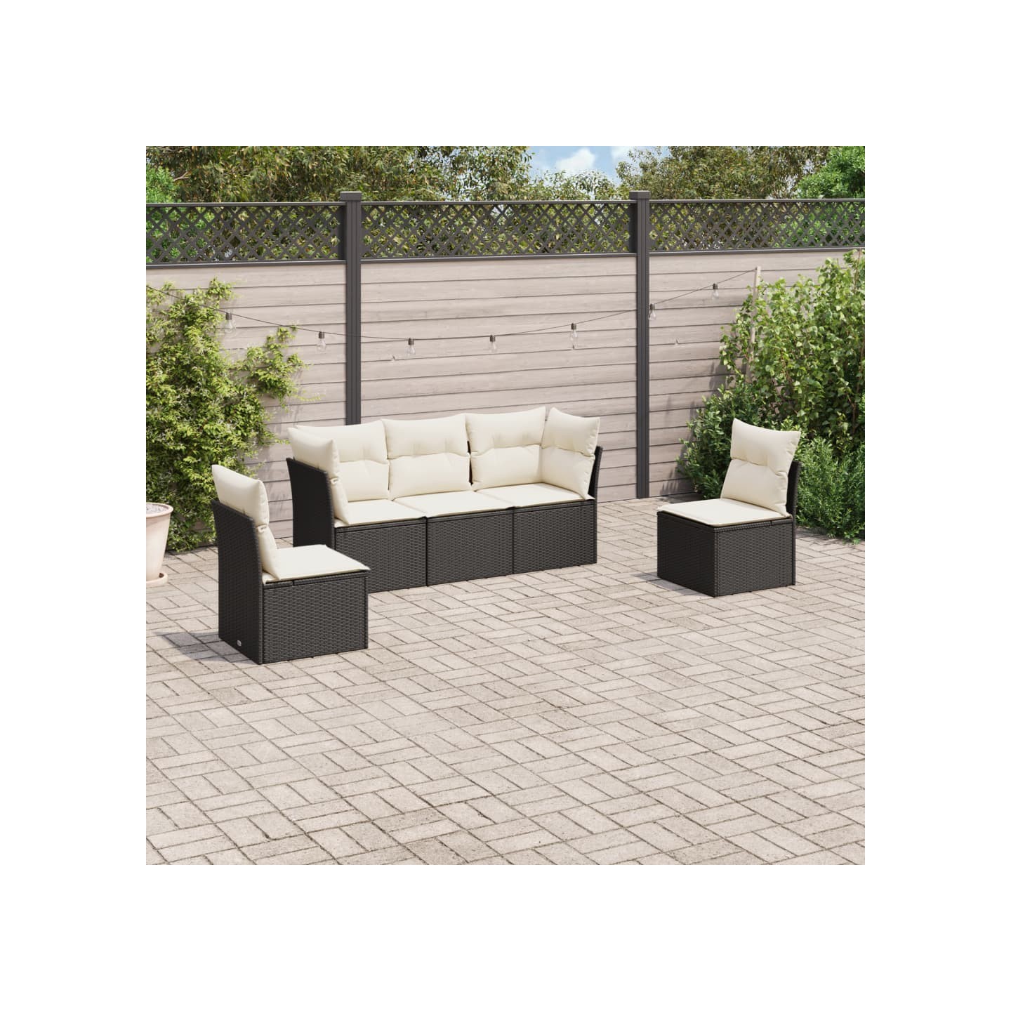 Salon de jardin 5 pcs avec coussins noir résine tressée