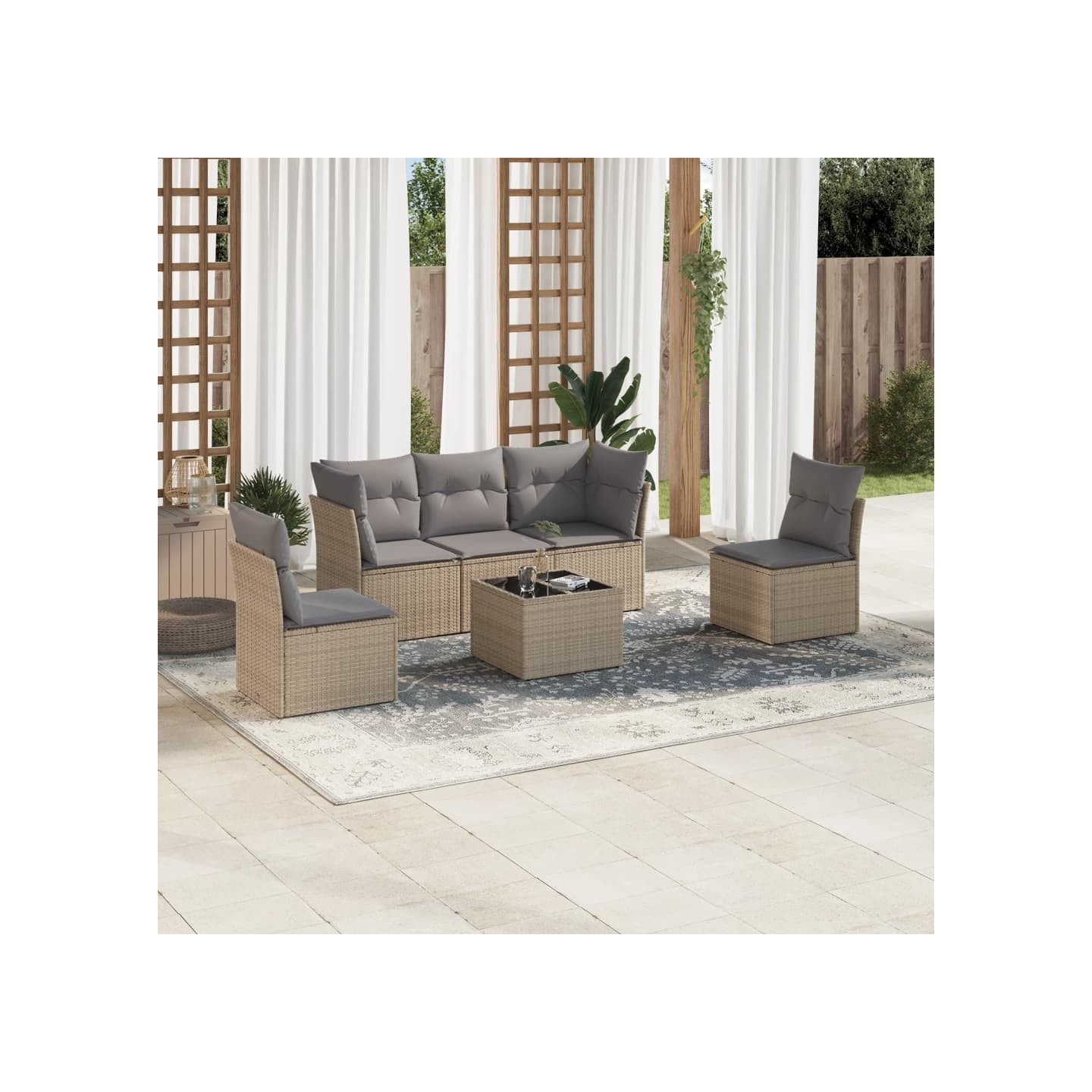 Salon de jardin avec coussins 6 pcs beige résine tressée