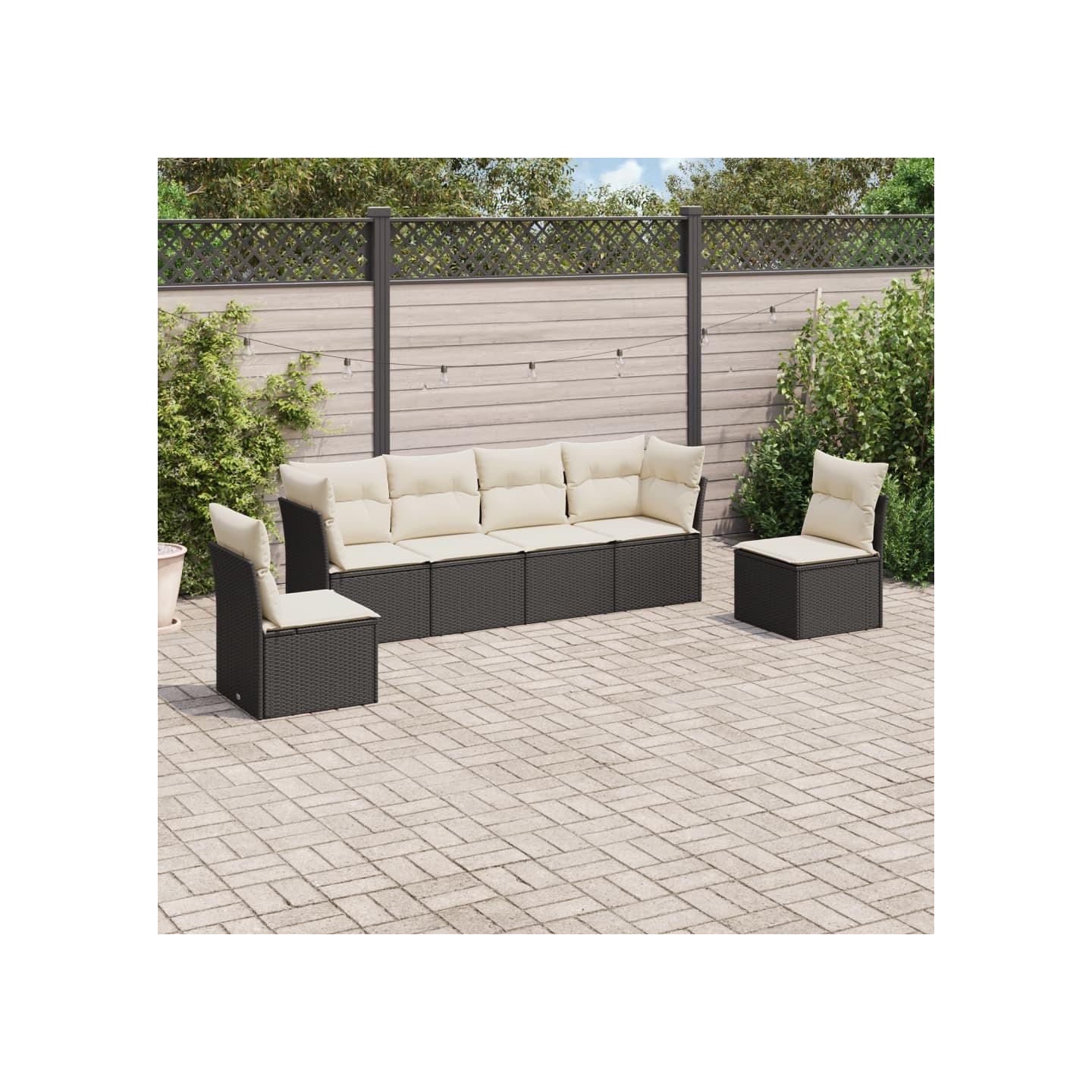 Salon de jardin 6 pcs avec coussins noir résine tressée