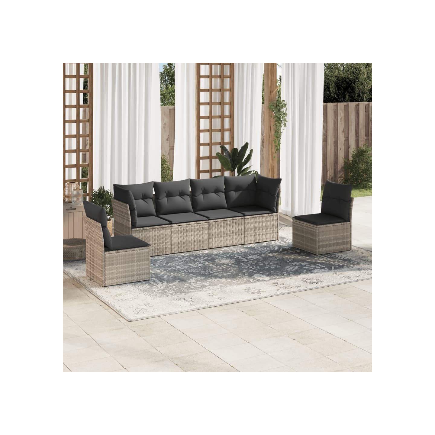 Salon de jardin 6 pcs avec coussins gris clair résine tressée
