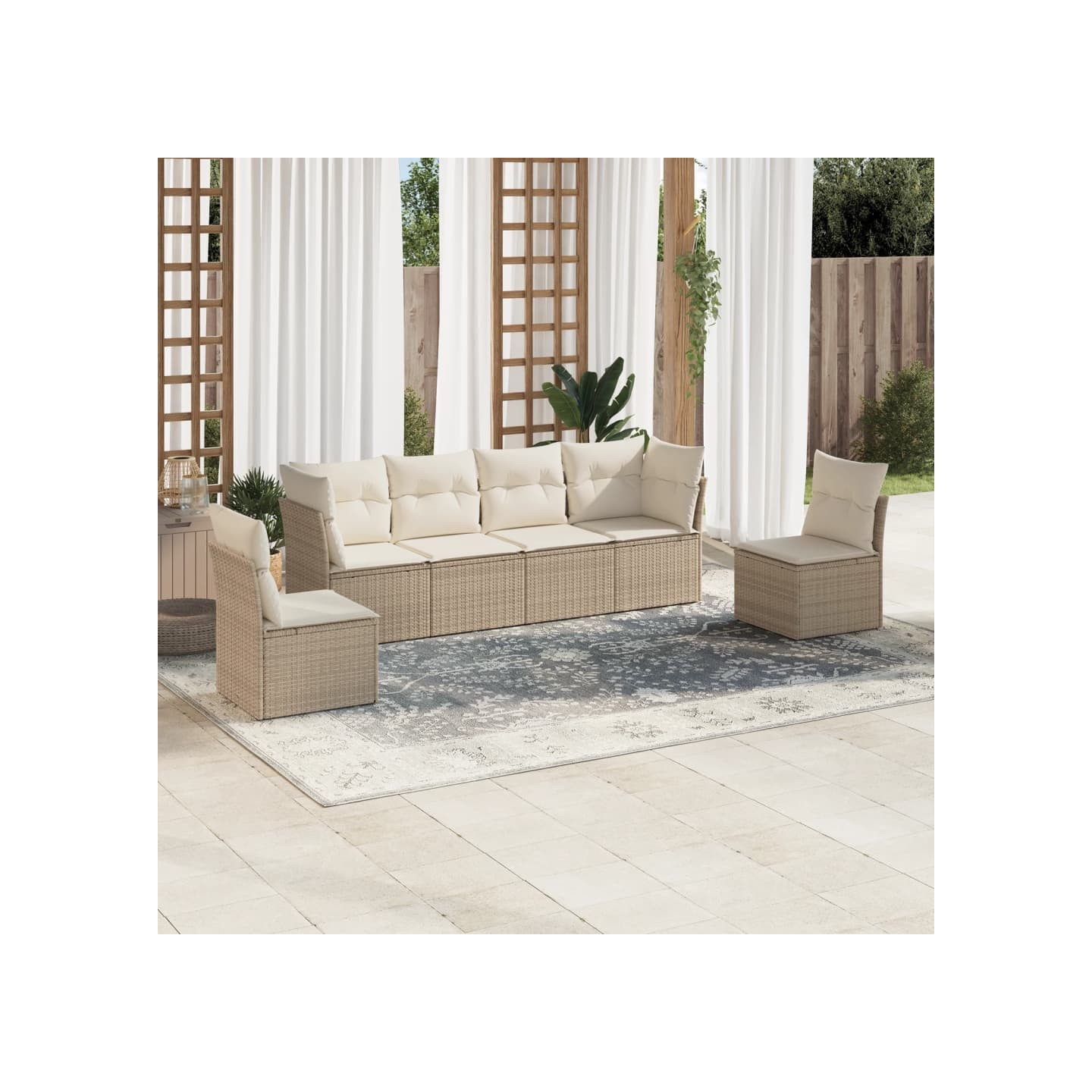 Salon de jardin avec coussins 6 pcs beige résine tressée