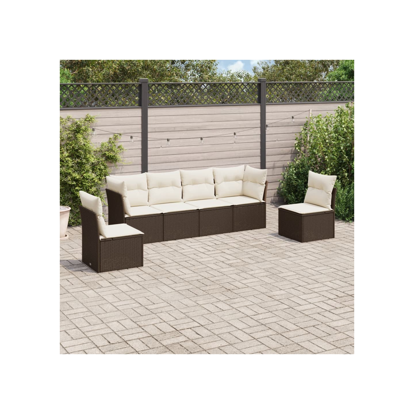 Salon de jardin avec coussins 6 pcs marron résine tressée