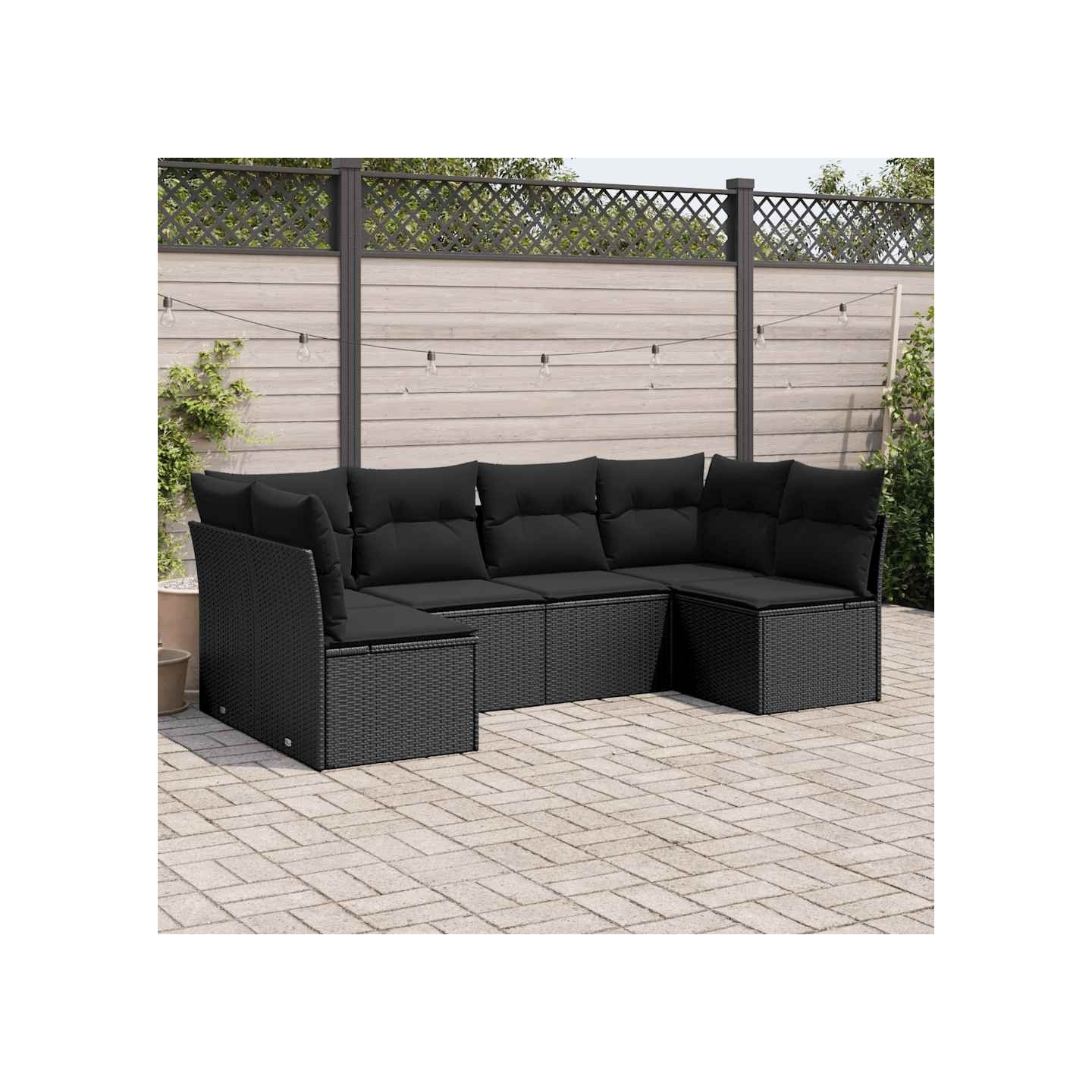 Salon de jardin 6 pcs avec coussins noir résine tressée