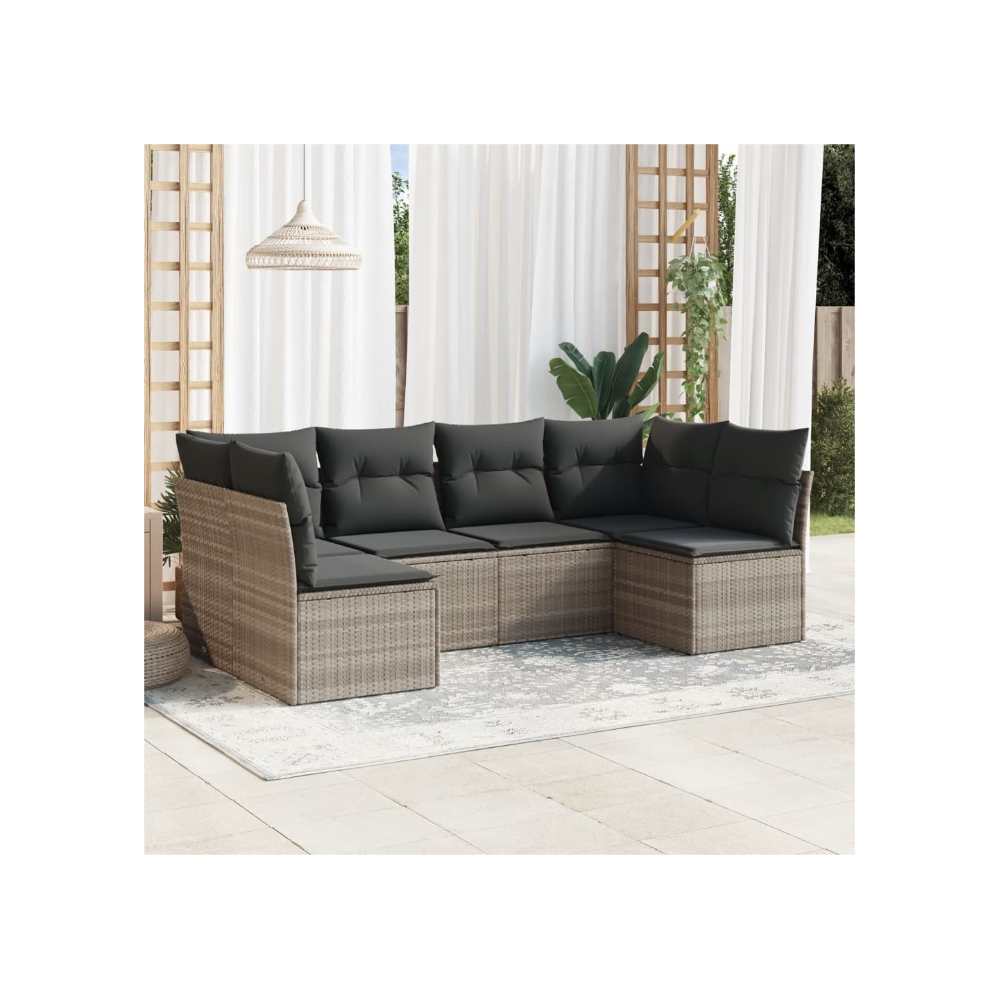 Salon de jardin 6 pcs avec coussins gris clair résine tressée
