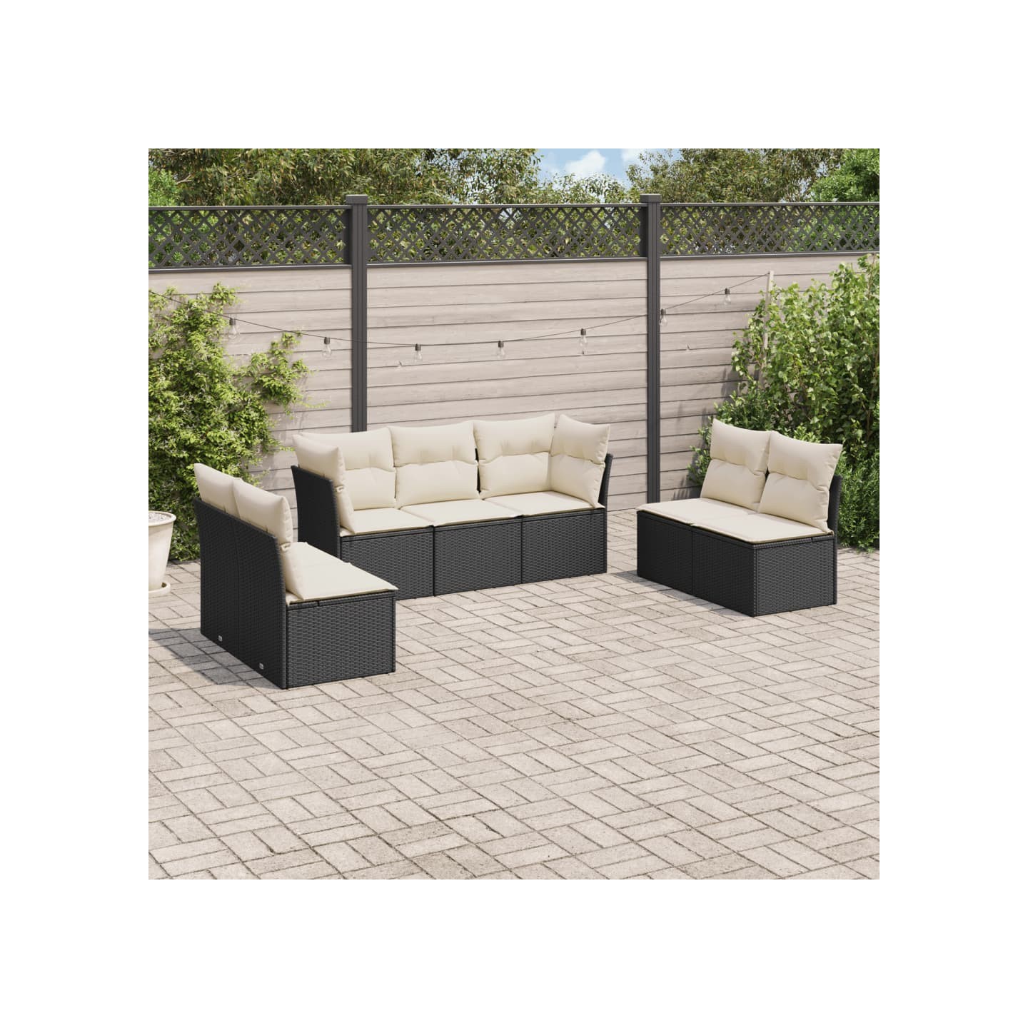 Salon de jardin 7 pcs avec coussins noir résine tressée