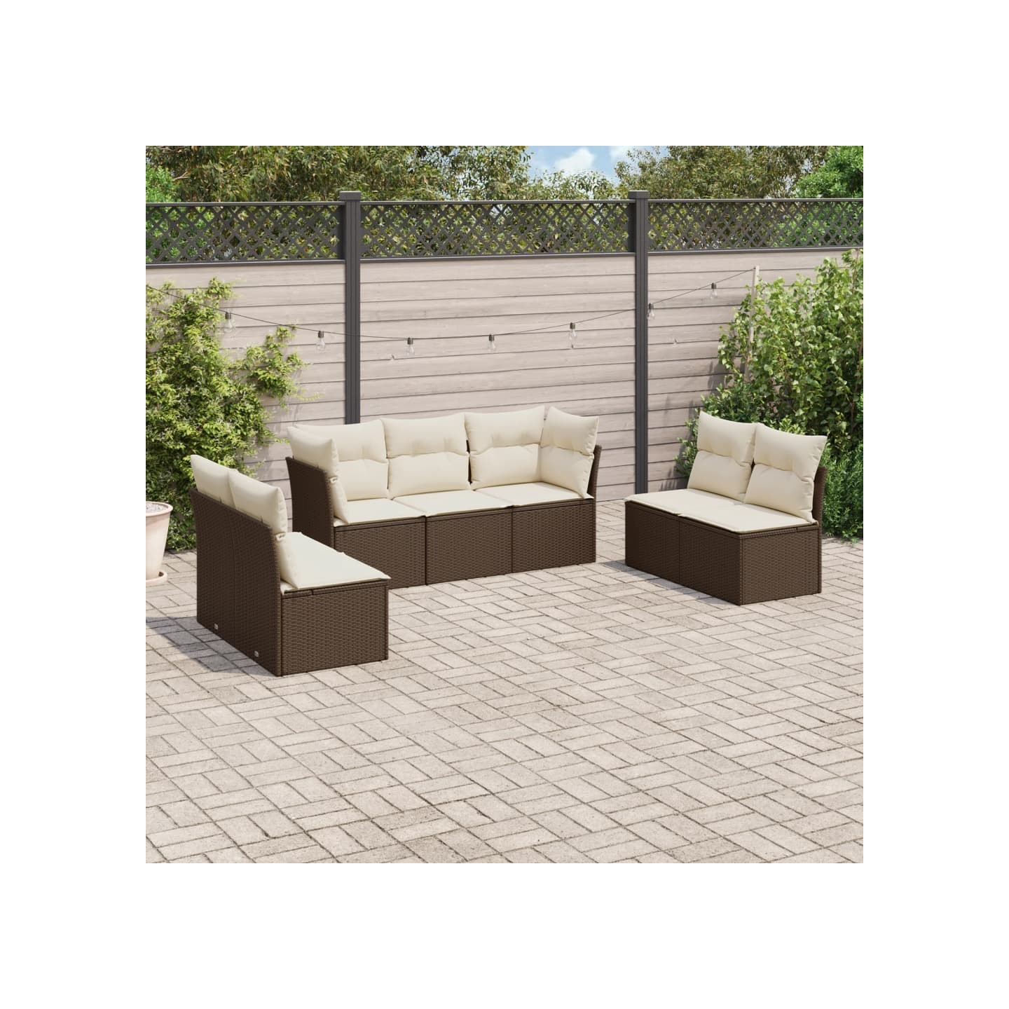 Salon de jardin avec coussins 7 pcs marron résine tressée