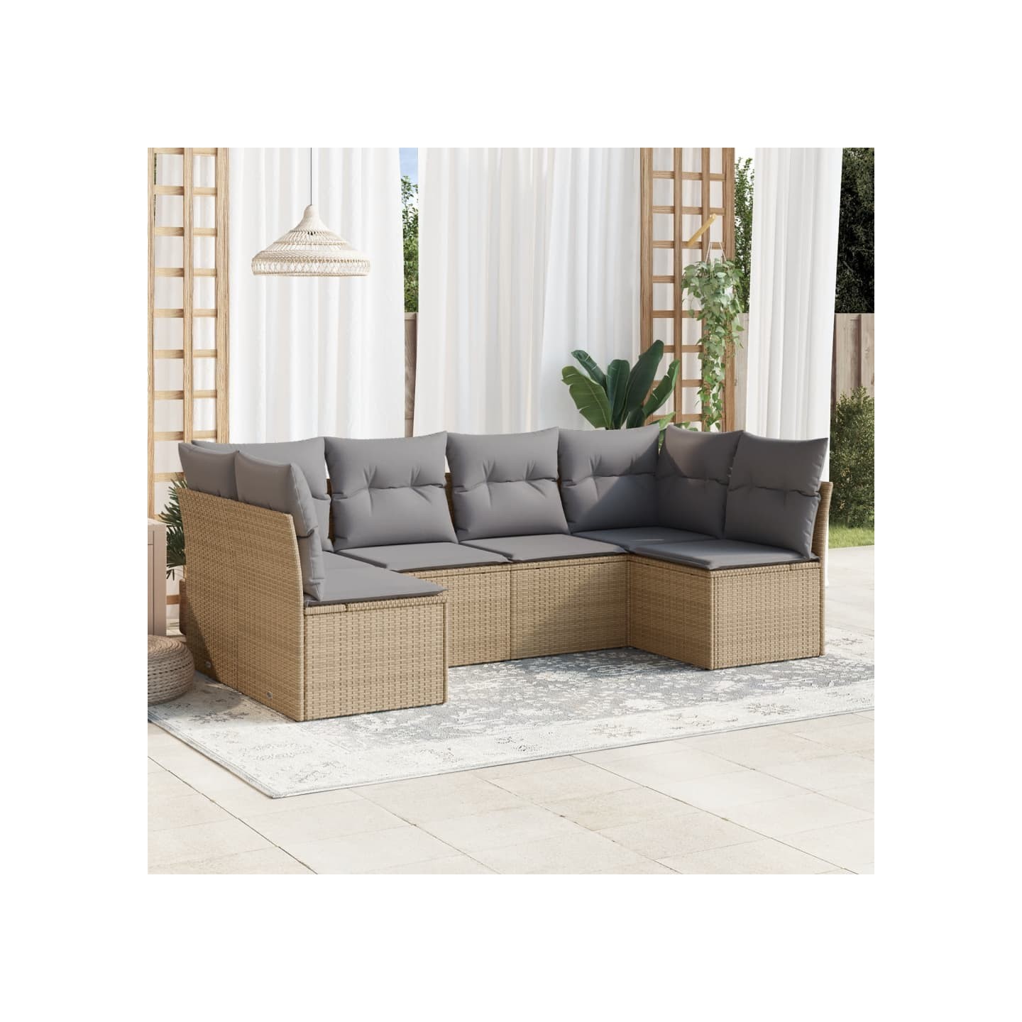 Salon de jardin avec coussins 6 pcs beige résine tressée