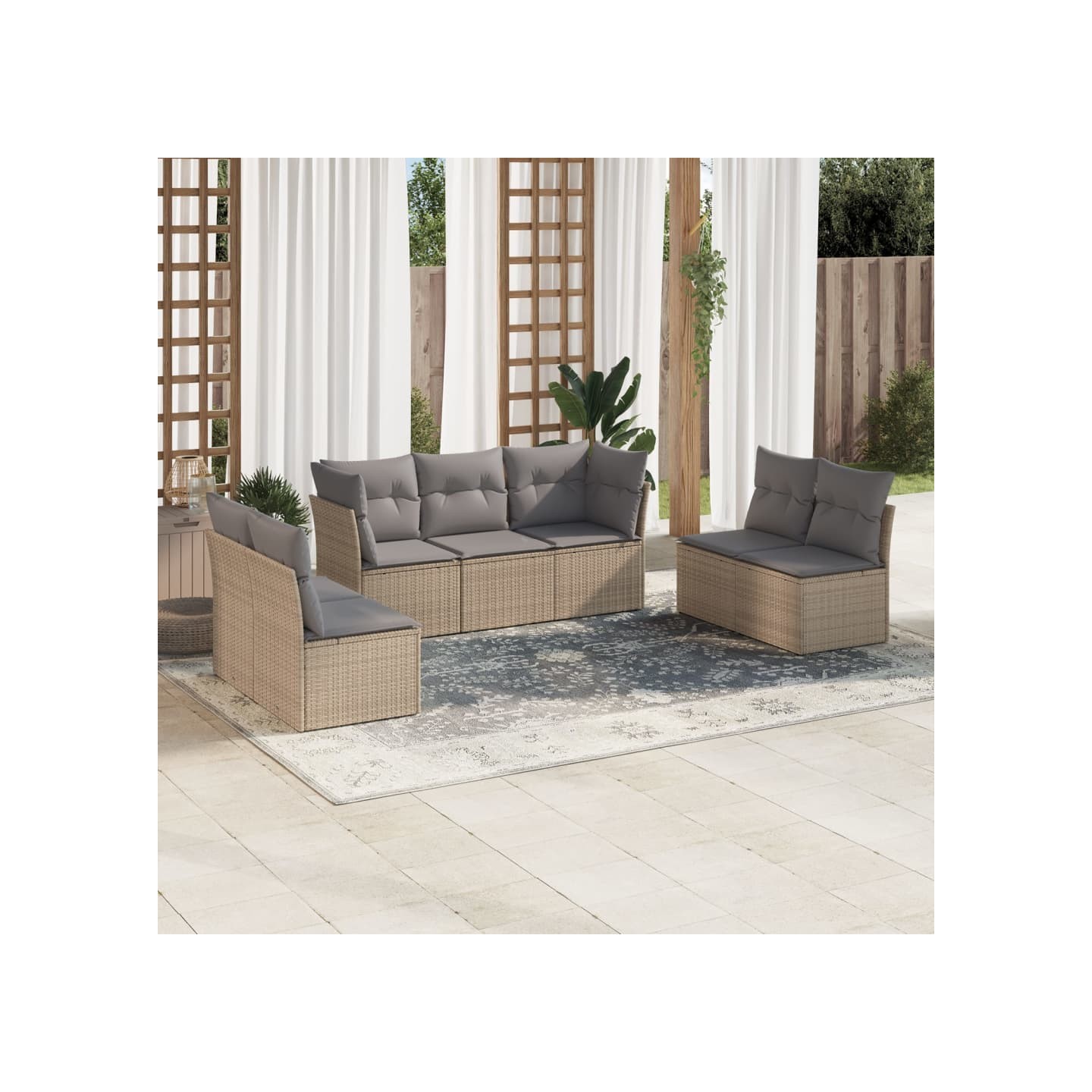 Salon de jardin avec coussins 7 pcs beige résine tressée