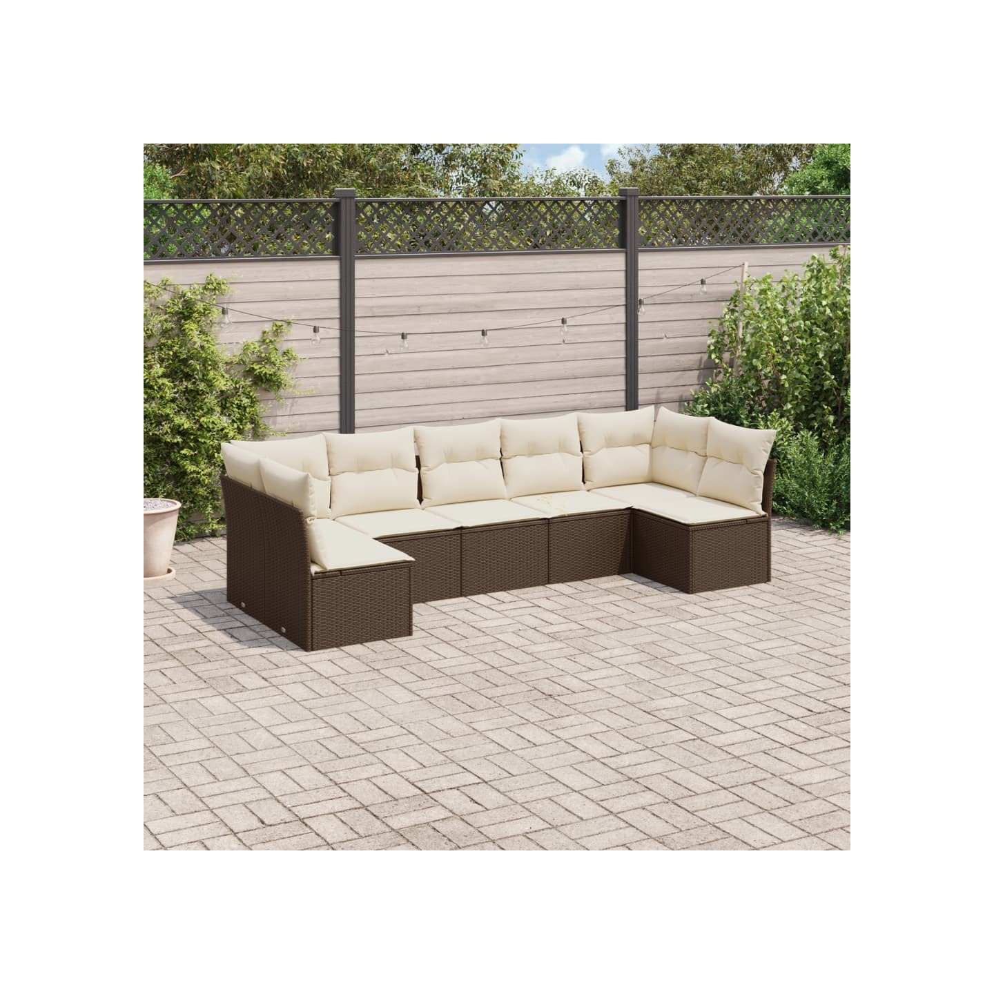 Salon de jardin avec coussins 7 pcs marron résine tressée