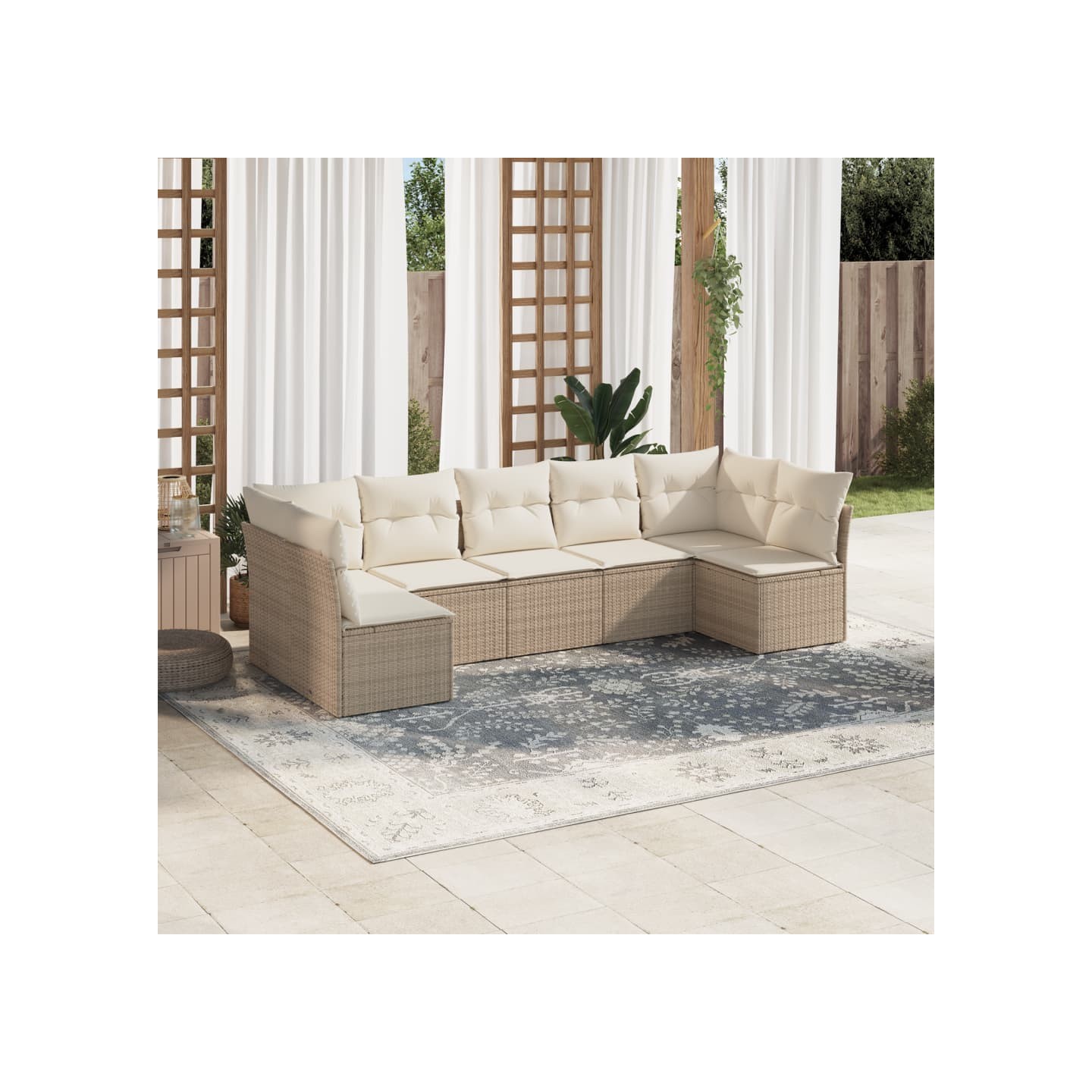 Salon de jardin avec coussins 7 pcs beige résine tressée