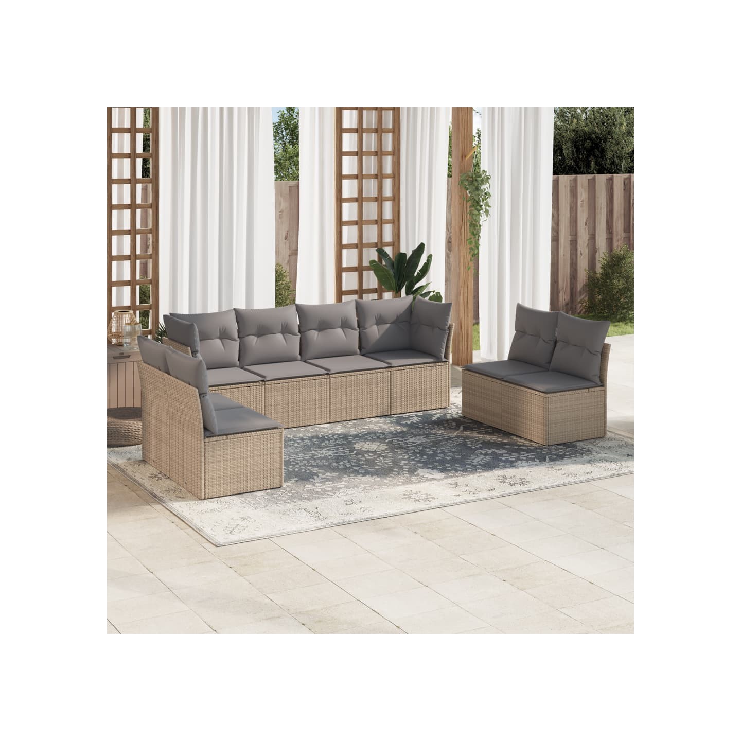 Salon de jardin avec coussins 8 pcs beige résine tressée