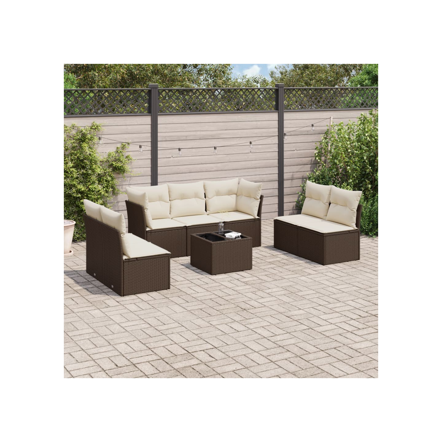 Salon de jardin 8 pcs avec coussins marron résine tressée