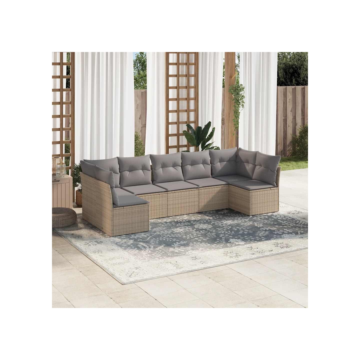 Salon de jardin avec coussins 7 pcs beige résine tressée